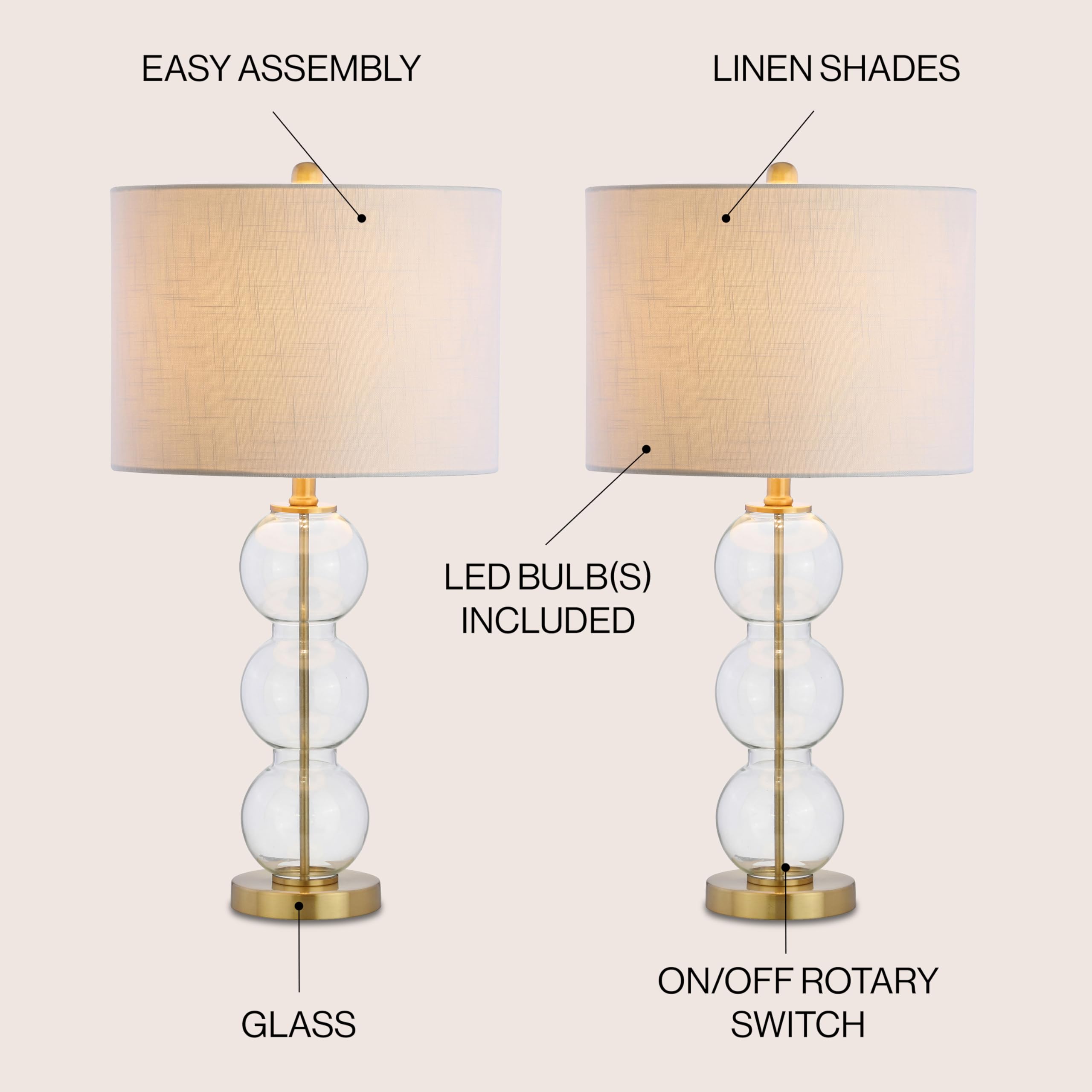 Jonathan Y JYL1070A-SET2 Set of 2 Modern Glass Triple-Sphere LED Table Lamps - 27
