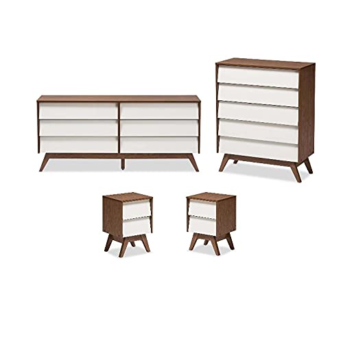 Home Square 4-Piece Bedroom Set with 6-Drawer Dresser, 5-Drawer Chest & 2 Nightstands - Complete Furniture Set for Master Bedroom, Guest Room or Apartment