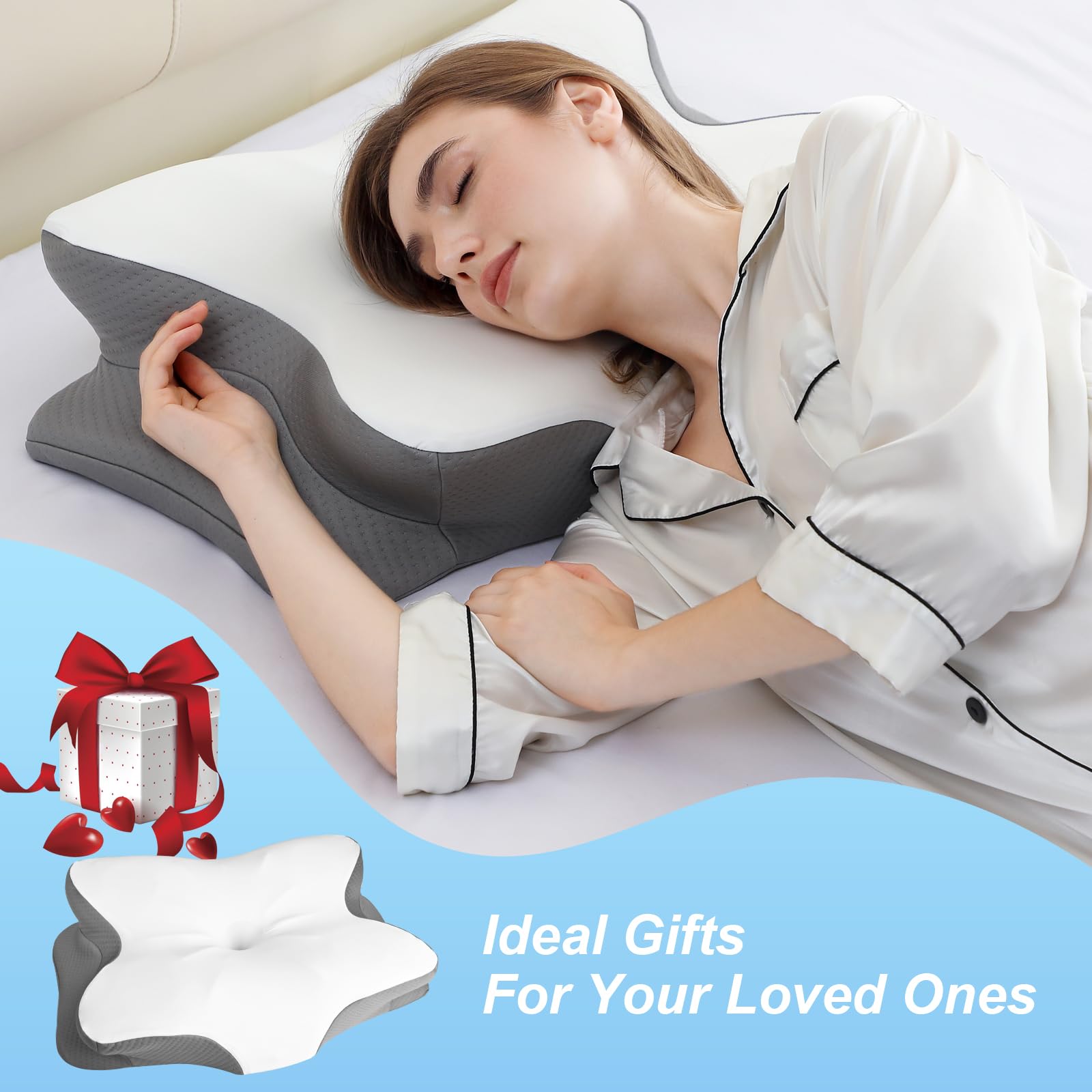 Memory Foam Pillow for Neck Pain Relief - Ergonomic Support for Side, Back & Stomach Sleepers with Cooling Cover - Perfect for Adults & Better Sleep