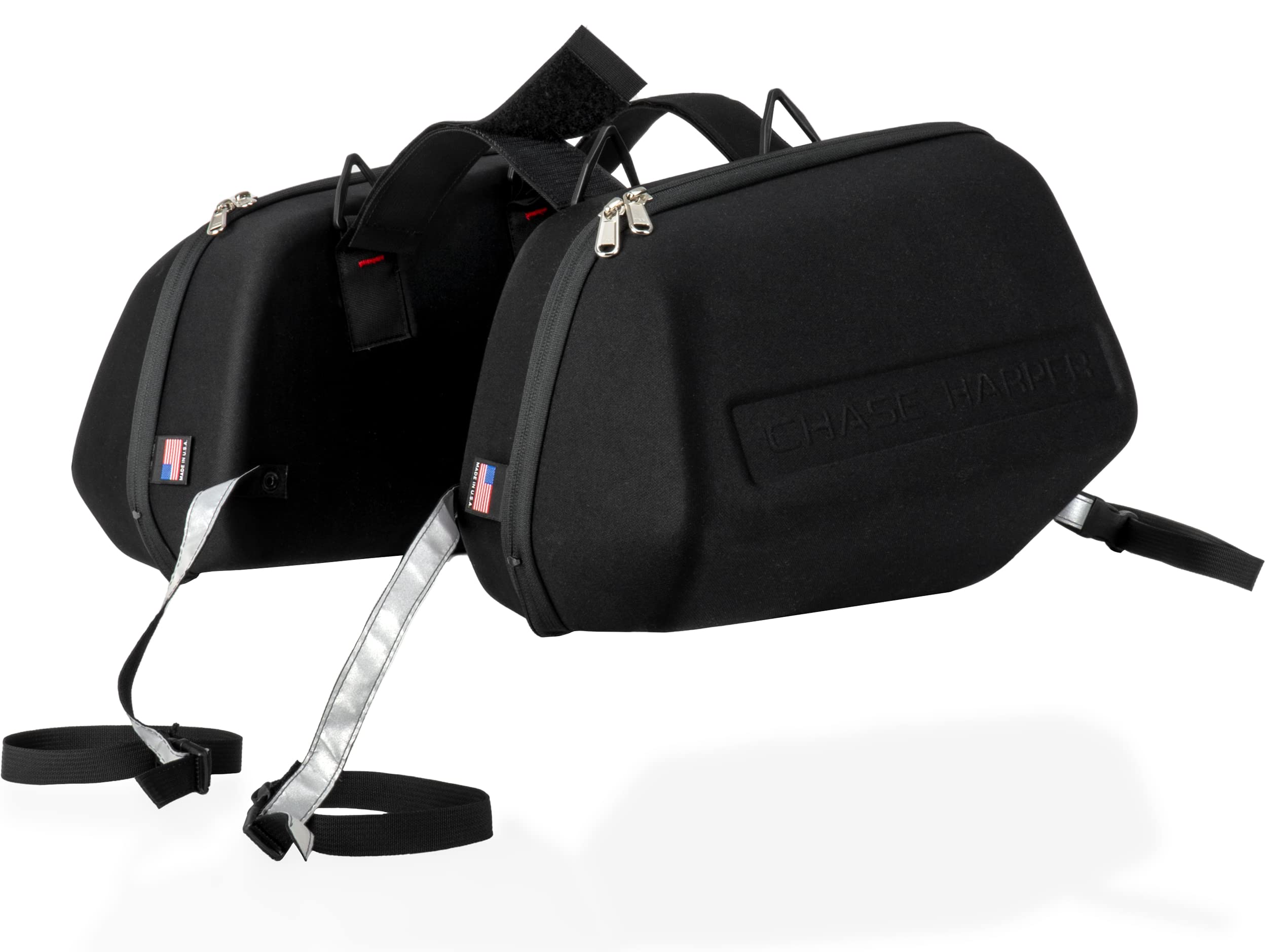 3100 Black Stealth Motorcycle Saddle Bags - Ultra Lightweight Thermoform Construction for Easy Handling - Aerodynamic Design for Speed - Waterproof & Tear-Resistant Durable Material - Reflective Safety Strips on Cinch Straps - Perfect for Long-Distance Touring, Commuting & Adventure Riding