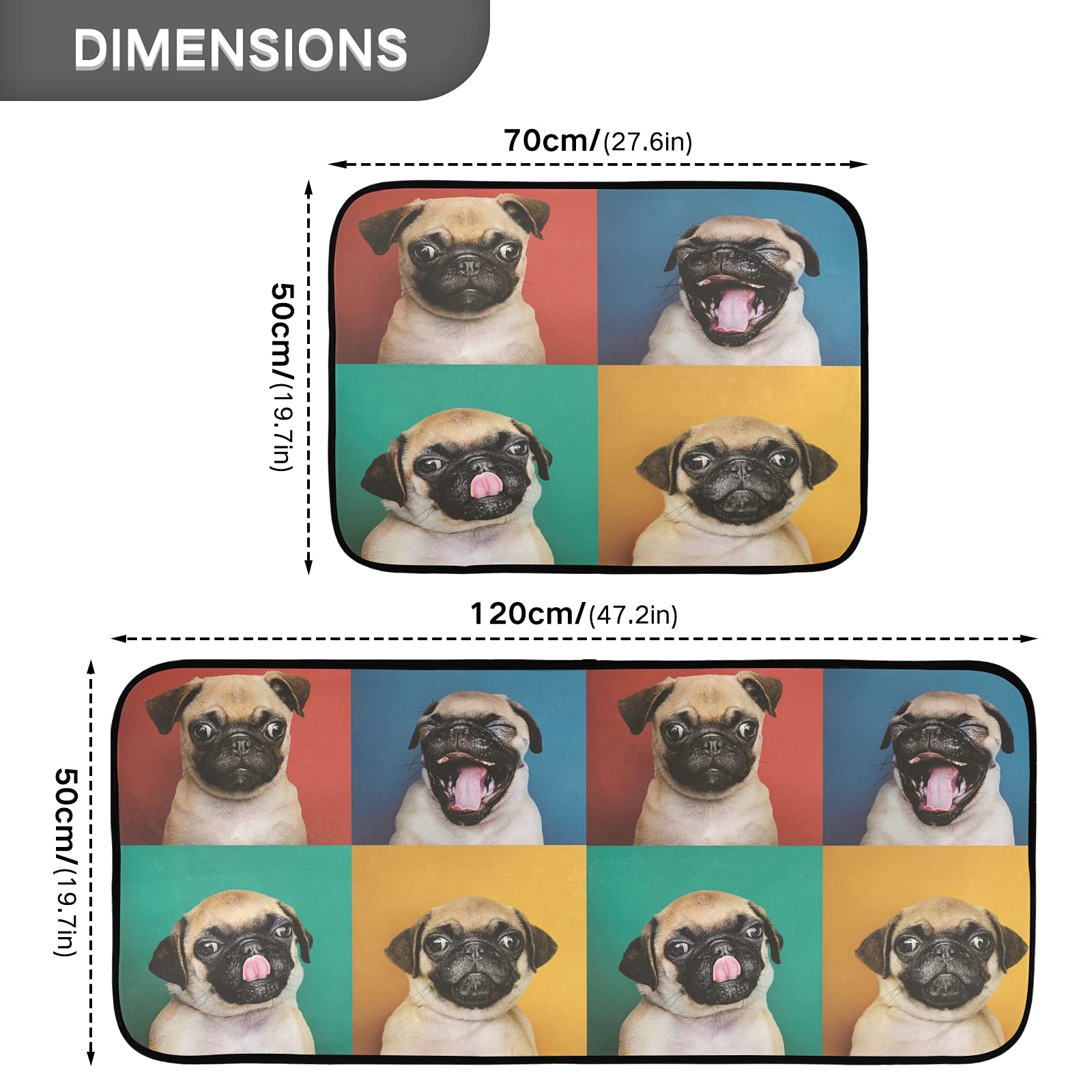 Funny Pug Kitchen Mat Set of 2 - Anti-Fatigue Non-Slip Washable Memory Foam Rugs - Cushioned Standing Mat for Office, Desk, Sink & Laundry - Perfect Home Decor for Dog Lovers & Pet Owners