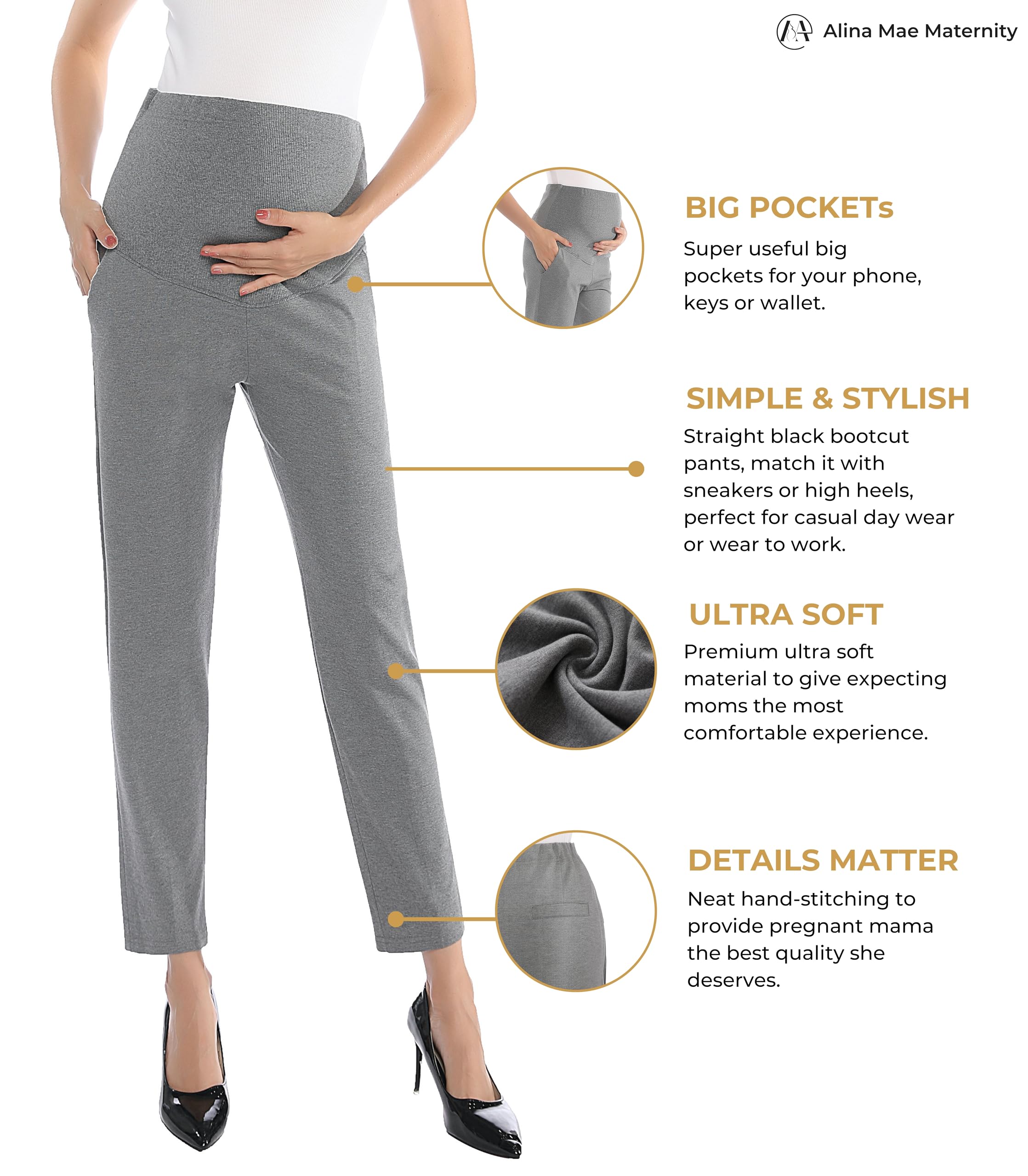Comfortable Stretch Maternity Pants for Women - Over-Bump Pregnancy Capris for Work & Casual Wear | Perfect for Office, Travel & Everyday Comfort