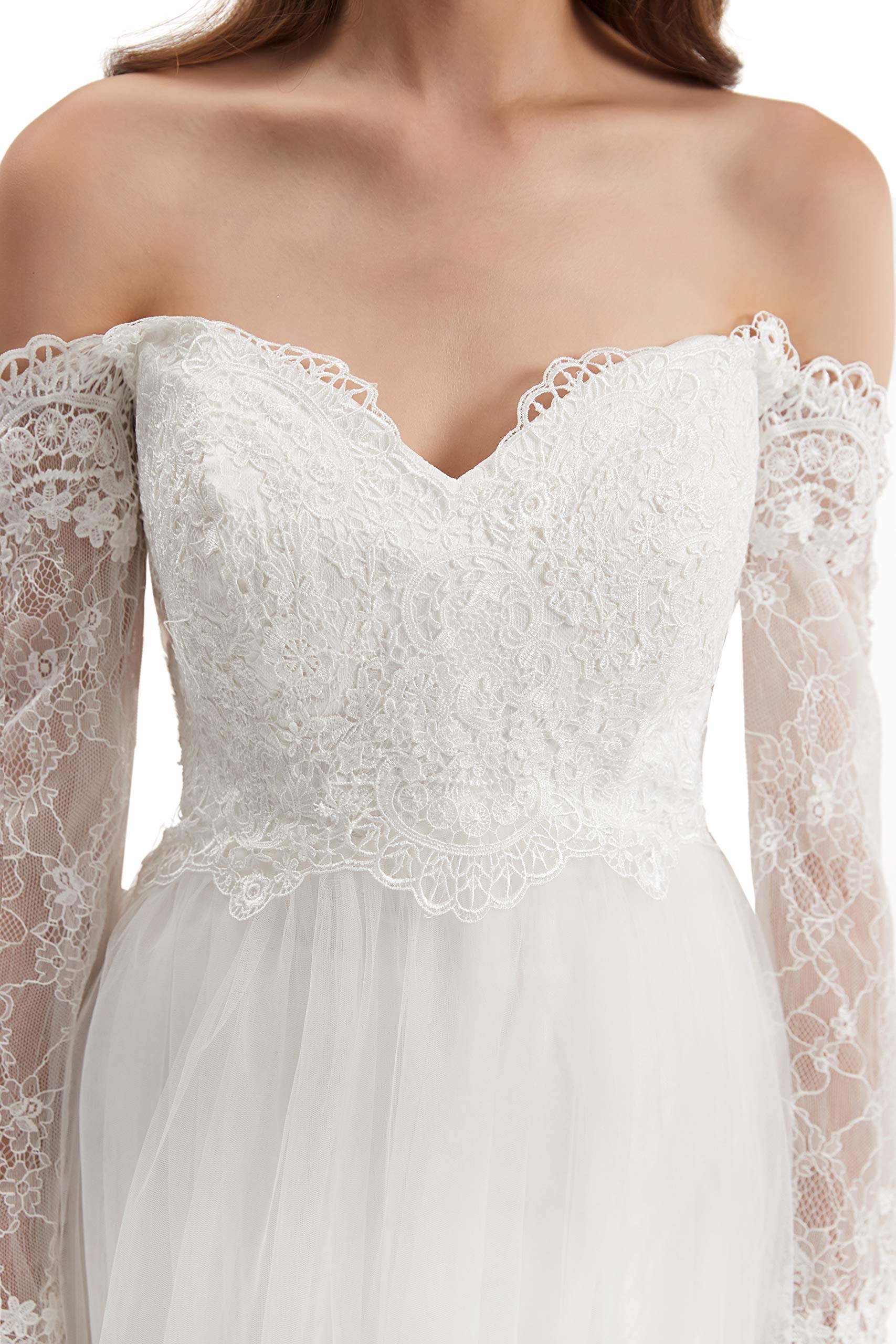 Elegant Datangep Women's Off-Shoulder Lace A-Line Wedding Dress with Beading - Perfect for Beach Brides, Boho Chic Ceremonies & Romantic Photoshoots