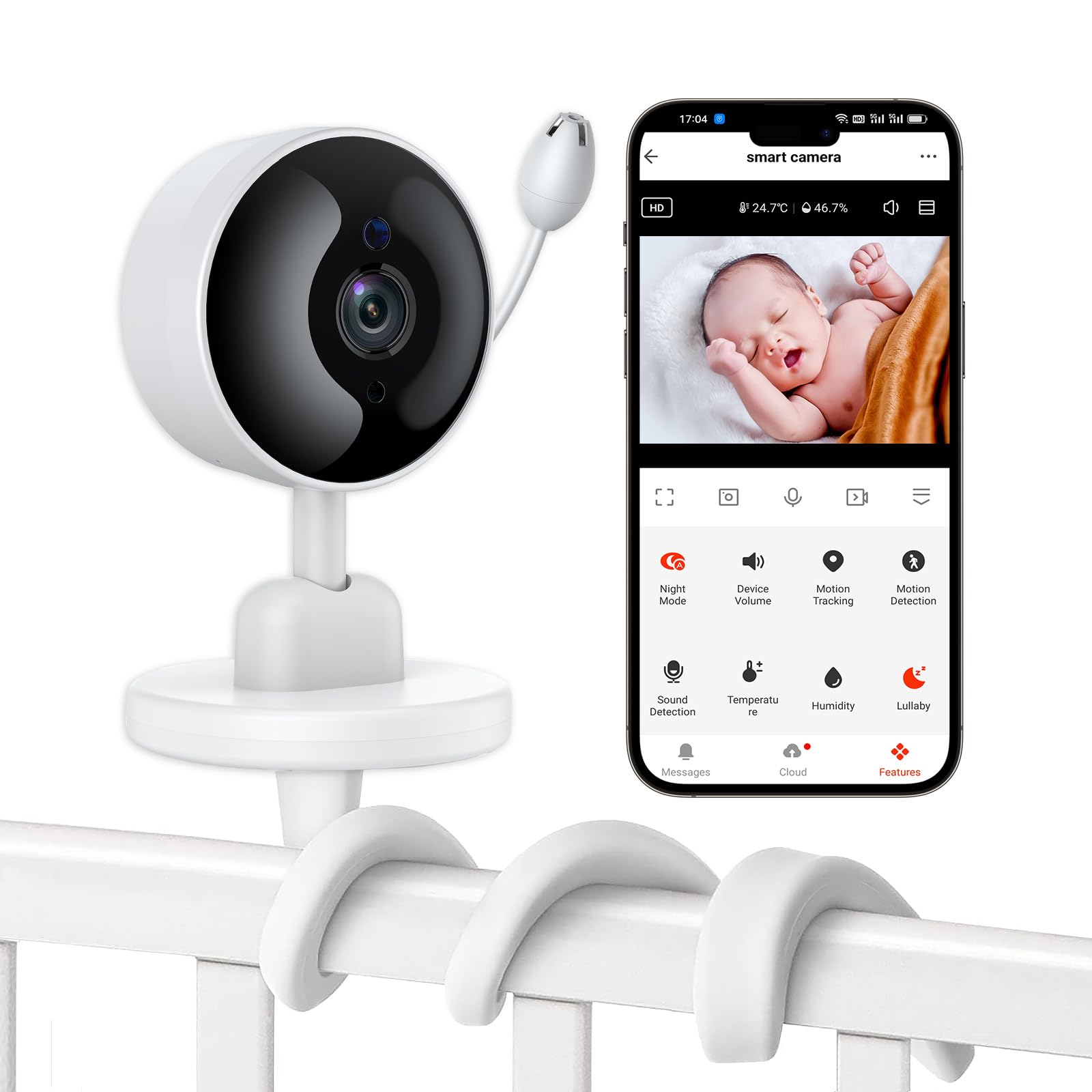 2K WiFi Baby Monitor with Camera & Audio - Indoor Video Baby Camera with Mount, Motion & Cry Detection, Temp/Humidity Sensor, Night Vision, 2-Way Talk, 4 Lullabies & App Control - Perfect for Nursery, Daycare & Home Security Monitoring