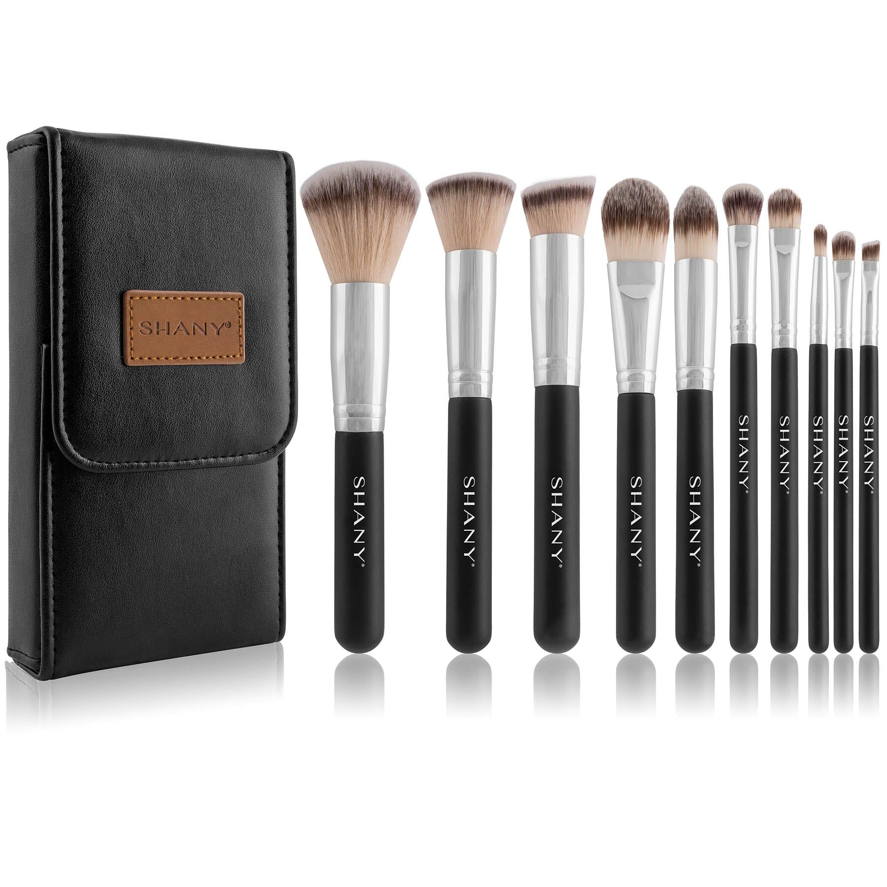 Black Ombre Pro 10-Piece Essential Makeup Brush Set with Travel Pouch - Perfect for Professional Makeup Artists & Travel Beauty Kits