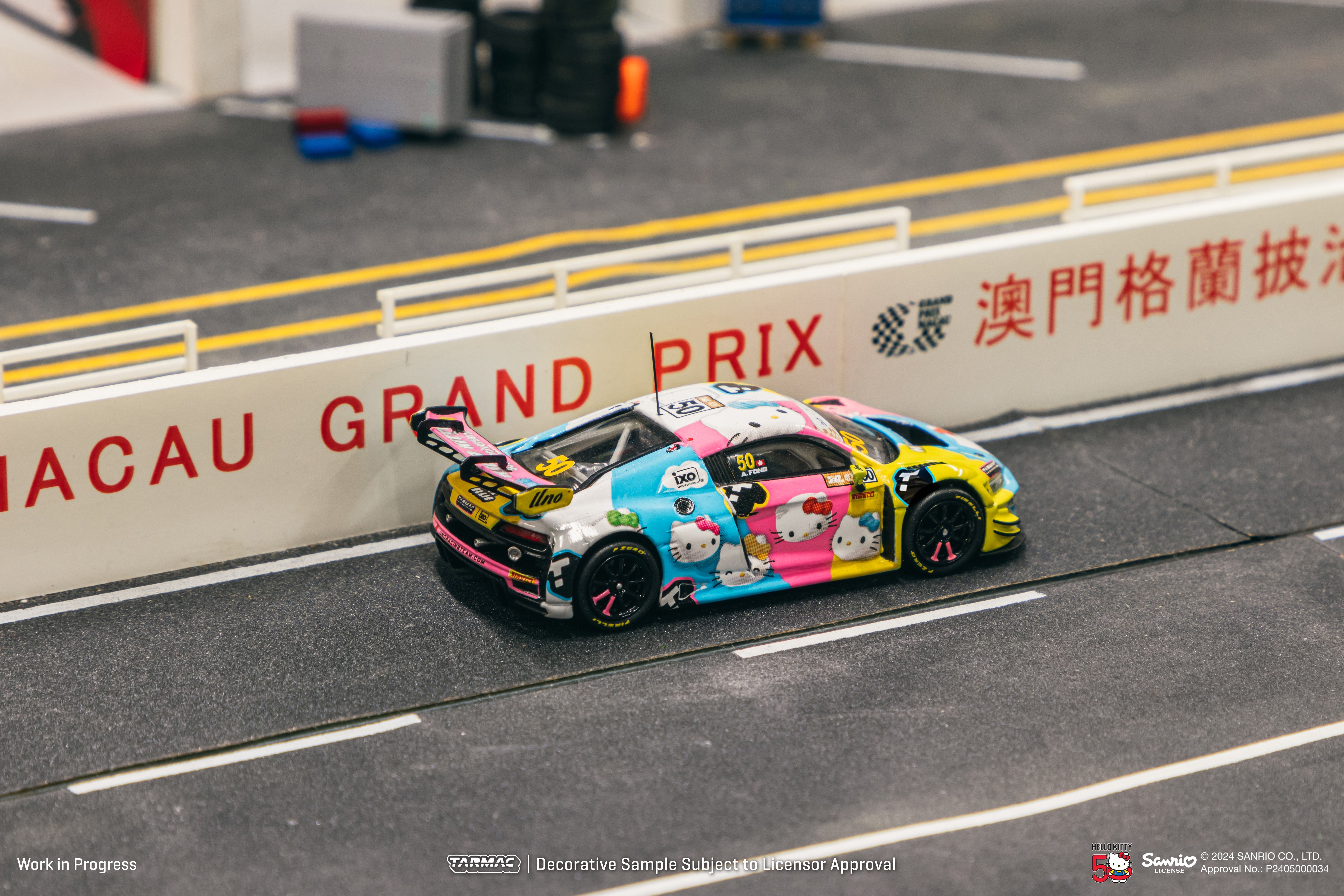 Tarmac Works 1/64 Scale Audi R8 LMS GT3 Evo II Diecast Model Car - Macau GT Cup FIA GT World Cup 2023 Race Version Uno Racing #50 with Collectible Tarmac Cards - Perfect for Diecast Collectors, Car Enthusiasts, and Display Showcases