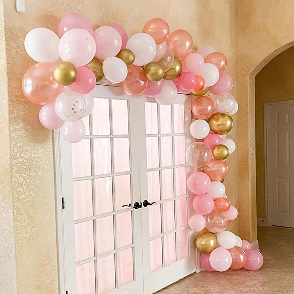 Rose Gold Balloon Garland Arch Kit - 147 Pieces Rose Gold, Pink, White & Gold Confetti Balloons for Baby Showers, Weddings, Birthdays, Graduations | Party Backdrop Decor for Bachelorette, Anniversary & Special Events