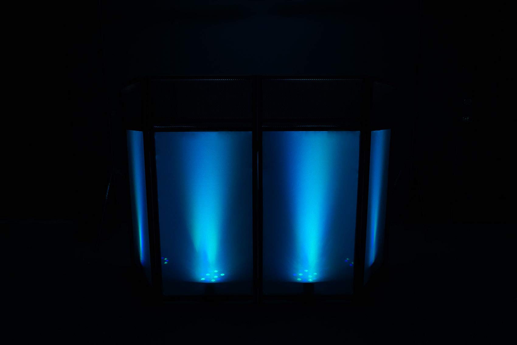 Rockville ROCKBOOTH Professional DJ Booth Facade with 2 Scrims & 2 Lights - Portable Outdoor Backyard Party Setup for Weddings, Events & Nightclubs