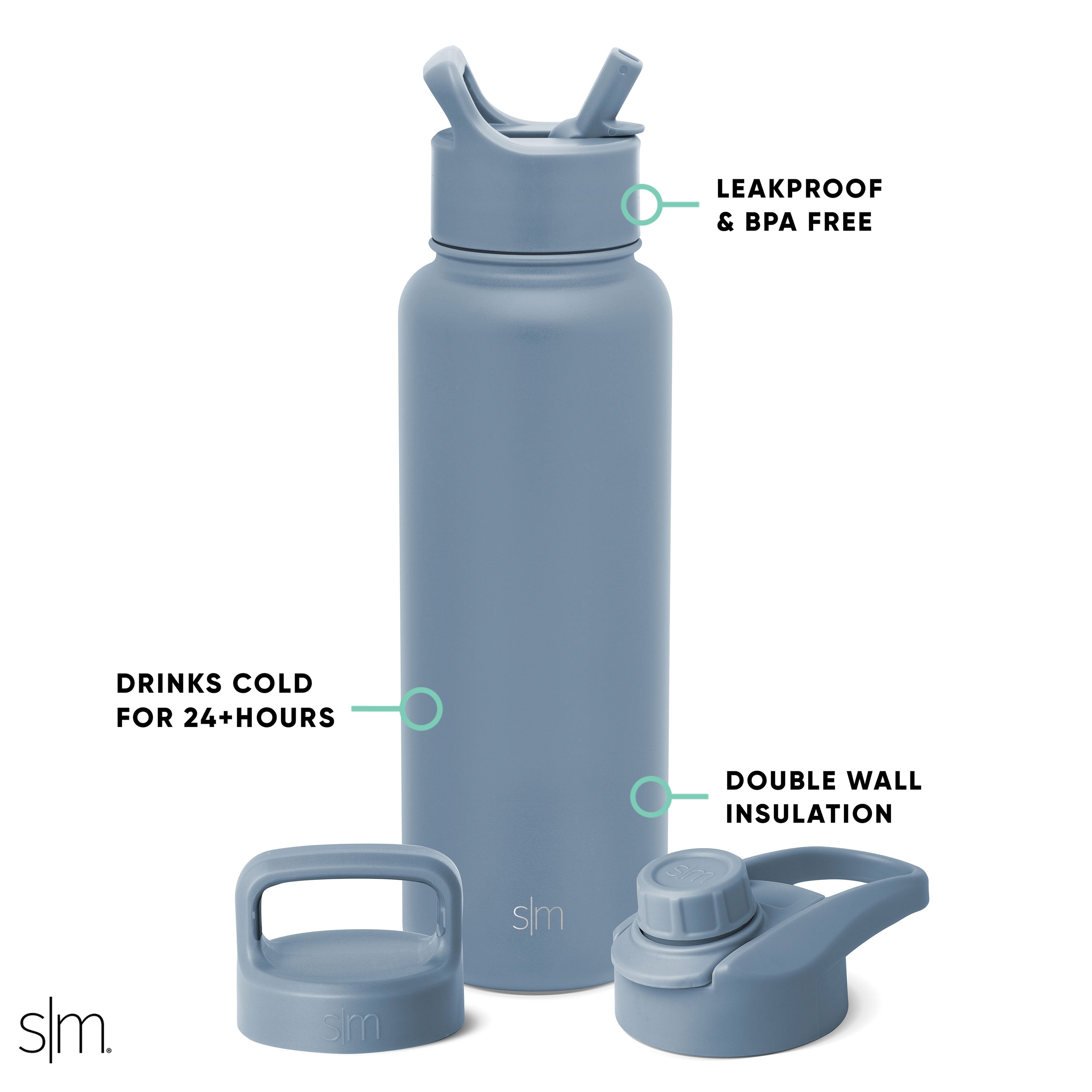 Summit Insulated Water Bottle with 3 Lids - Straw, Chug & Handle | Leakproof Stainless Steel Thermos for Gym, Hiking & Outdoor Activities