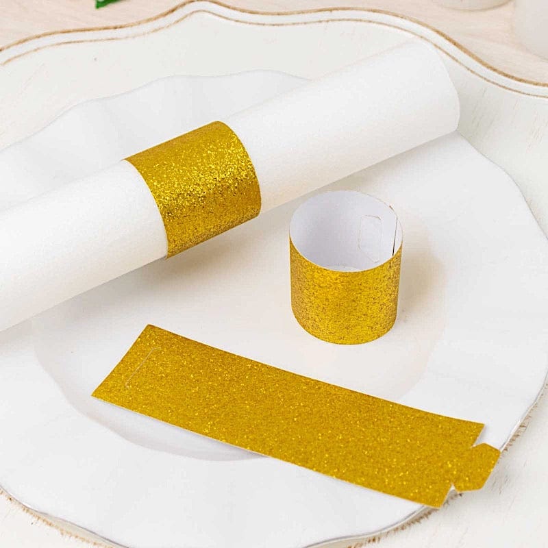 50 Pack Disposable Glitter Napkin Rings for Wedding, Party, Baby Shower & Holiday Table Decor - Gold & Silver Elegant Napkin Holders