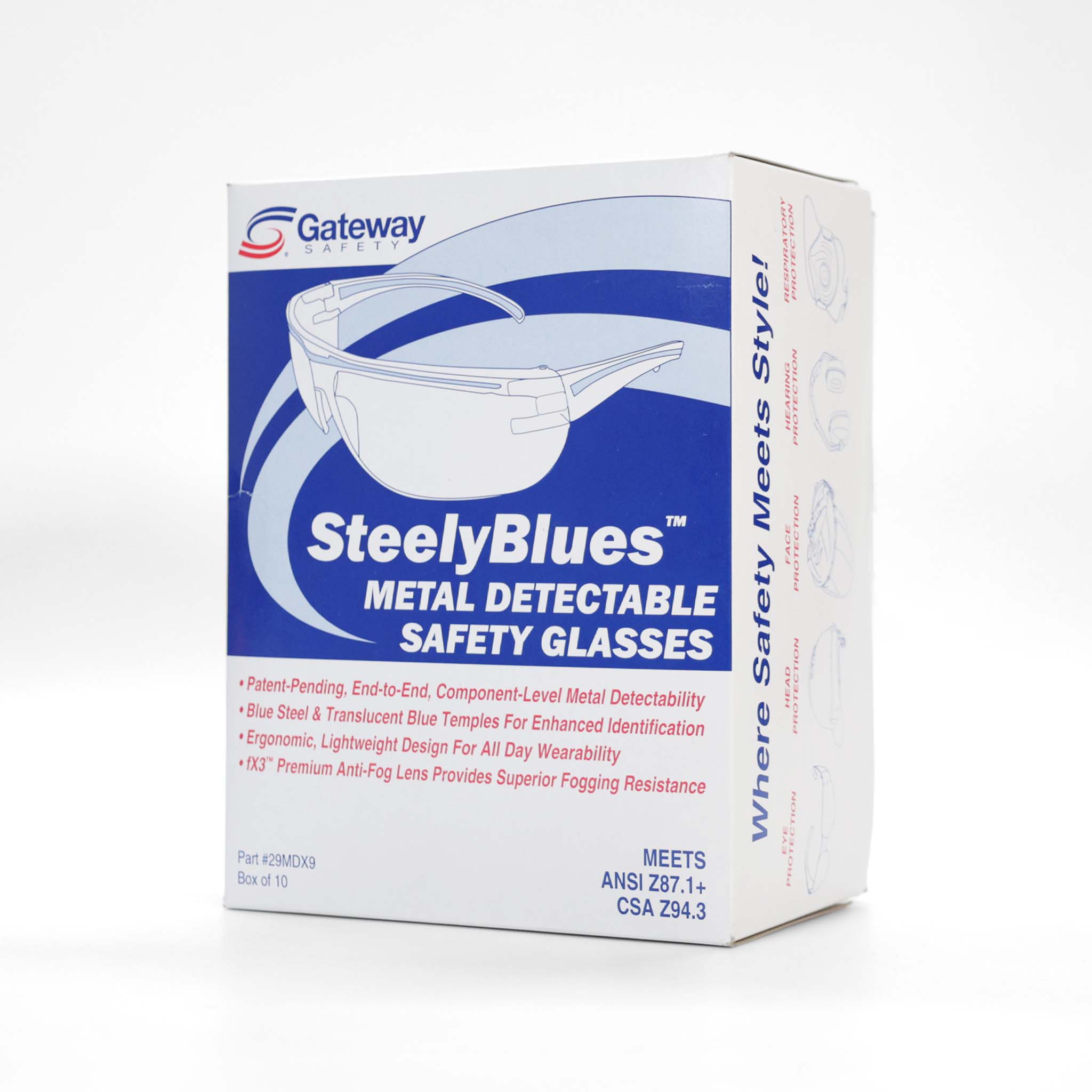 Detectable Anti-Fog Safety Glasses with Blue Frame - 10 Pairs per Box - Ideal for Food Processing, Cleanrooms & Industrial Safety Work