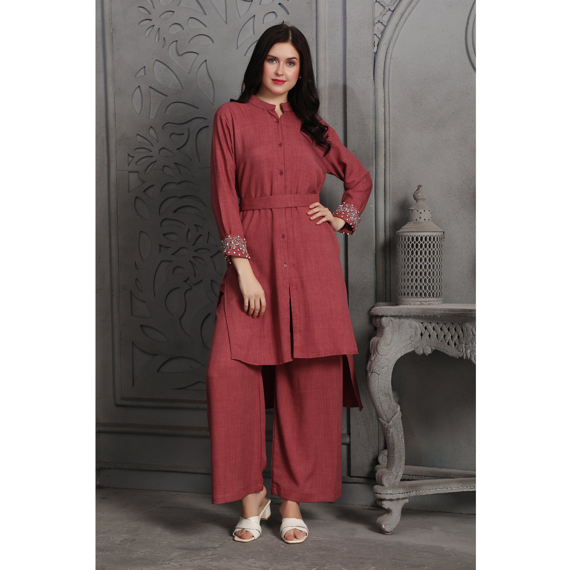 Elegant Magenta Pink Modest Co-ord Set with Hand Embroidery - Perfect for Weddings, Parties & Special Occasions