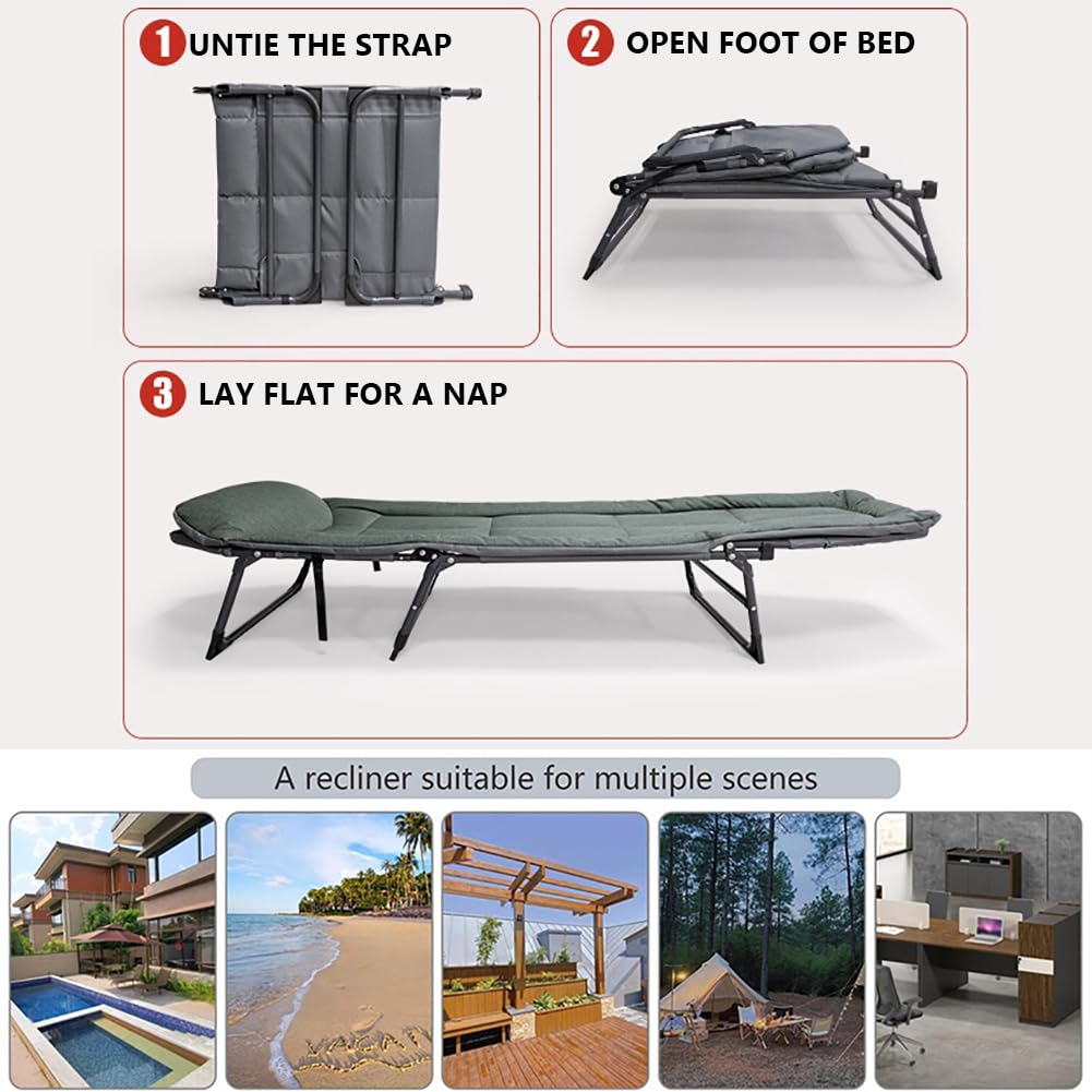 MegLob Outdoor Folding Camping Deck Chair - Portable Sunbathing & Beach Lounge Chair for Travel, Picnic, Garden, Poolside - Light Gray - Perfect for Relaxing, Tanning and Outdoor Adventures