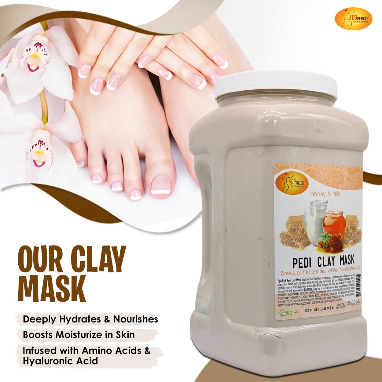 SPA REDI - Milk & Honey Clay Mask (128 Oz) - Deep Cleansing, Pore Purifying, Detoxifying & Hydrating Body Treatment - Perfect for Spa Days, At-Home Self Care & Post-Workout Skin Recovery