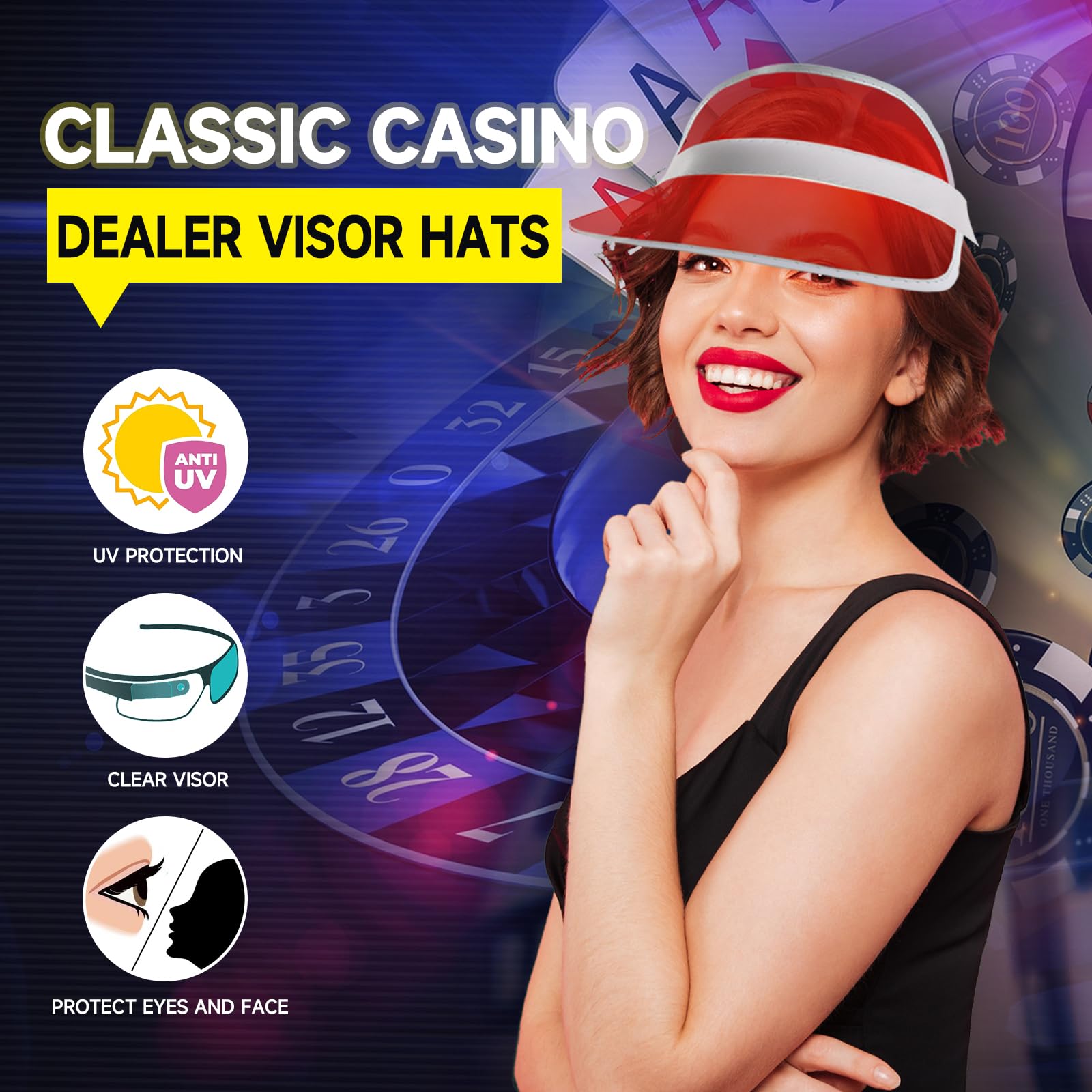 GSE Casino Poker Dealer Visor - Unisex Bingo & Card Game Hat for Men & Women - Adjustable Beach Golf Visor for Casino Nights, Bingo Parties & Outdoor Sports