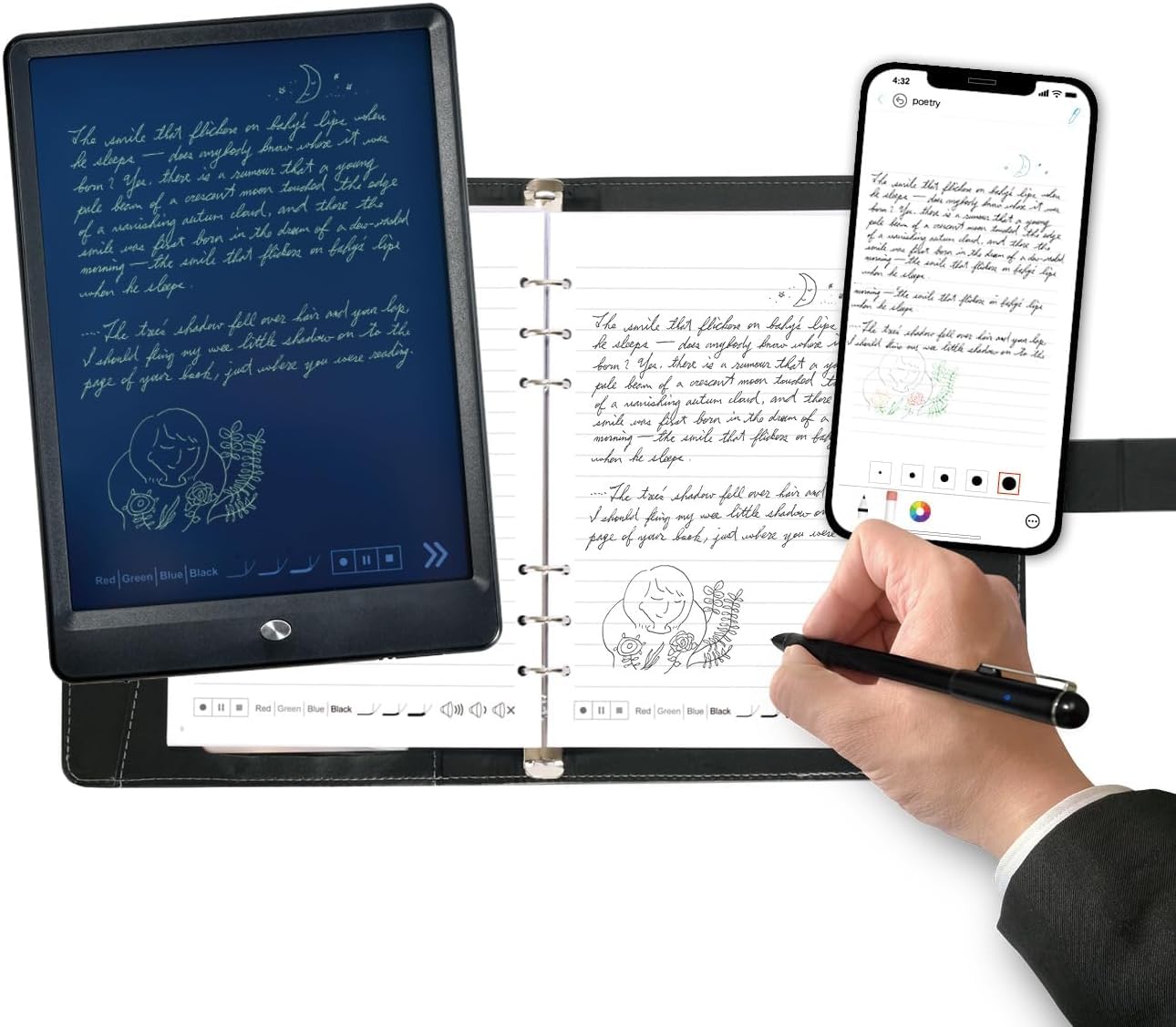 Smart Digital Pen and Notebook Set - Real-Time Sync, Handwriting to Text Conversion, Cloud Storage & Sharing - Compatible with Android & iOS - Perfect for Business Meetings, College Lectures & Creative Note-Taking
