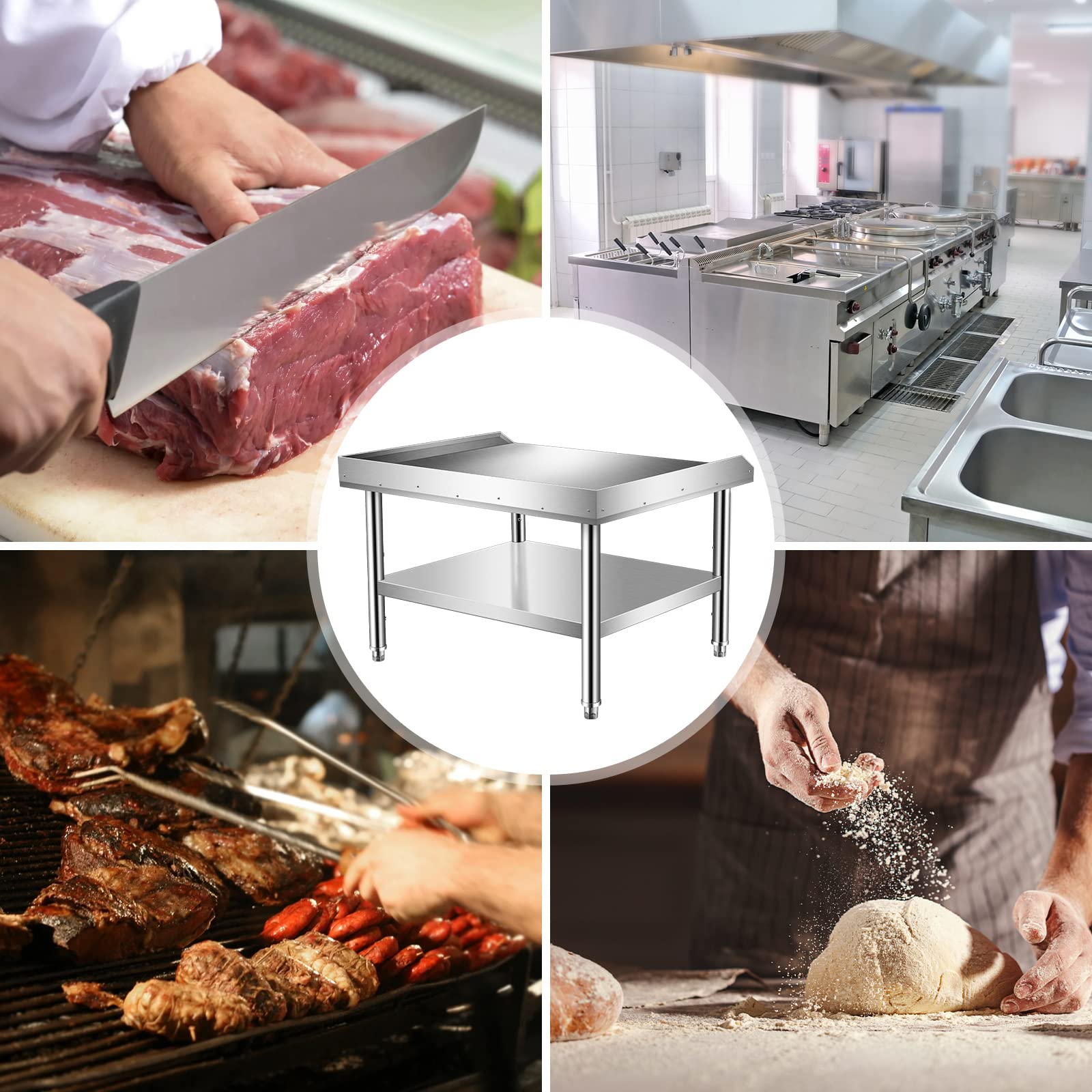 Stainless Steel Grill Stand with Adjustable Storage Shelf - 36x30x24