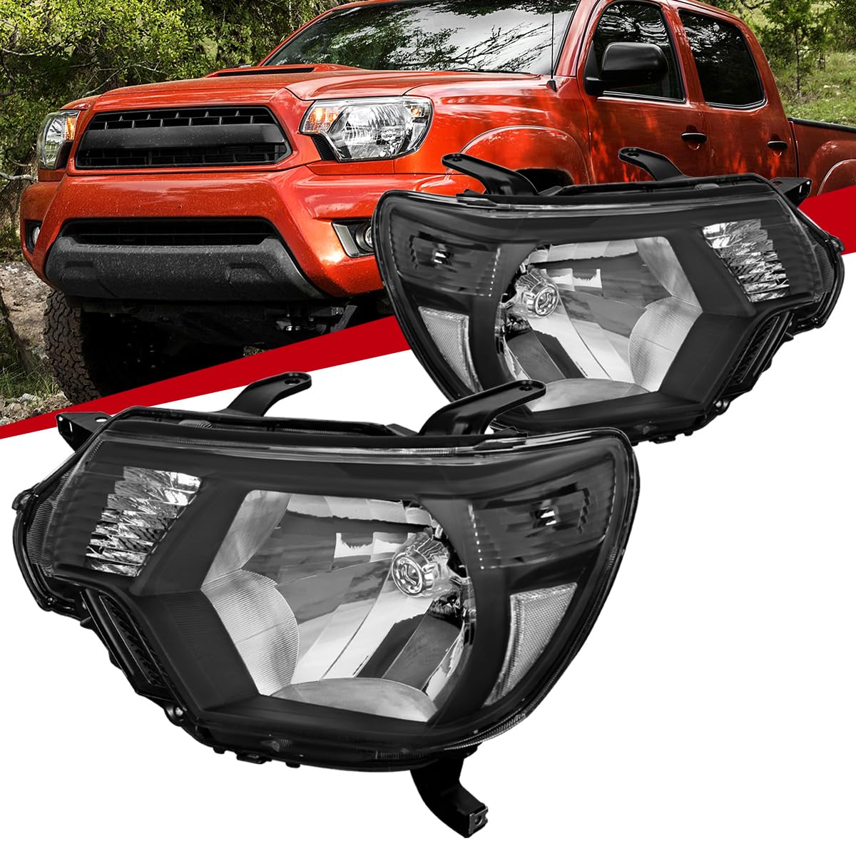 Toyota Tacoma 12-15 Black Headlights & Corner Signal Lamps Pair (Left+Right) - Durable Replacement for Pickup Trucks - Perfect for Off-Roading & Night Driving