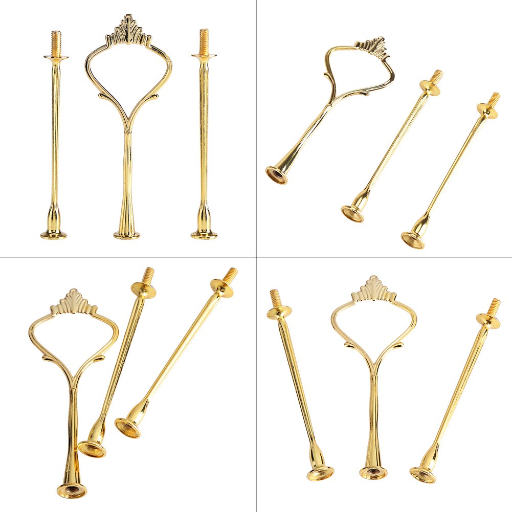 Gold Cake Plate Stand Handle - 3-Tier Cake & Fruit Display Rack with Durable Holder - Perfect for Wedding, Birthday, Dessert Tables & Buffet Serving Accessories