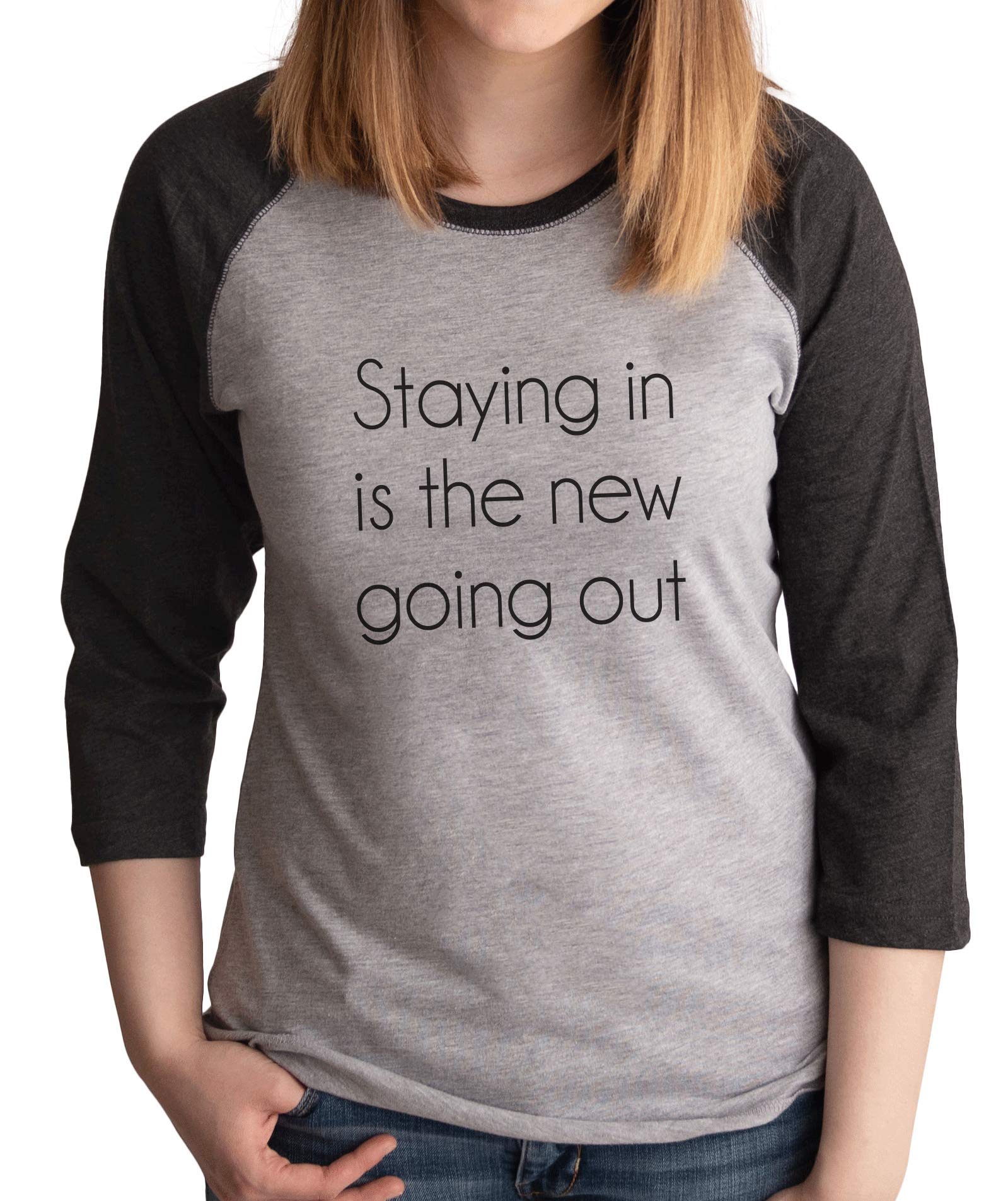 7 ate 9 Apparel Women's Funny 'Staying in Quarantine' Graphic T-Shirt - Soft Grey Cotton Tee for Home Comfort, Social Distancing & Pandemic Humor