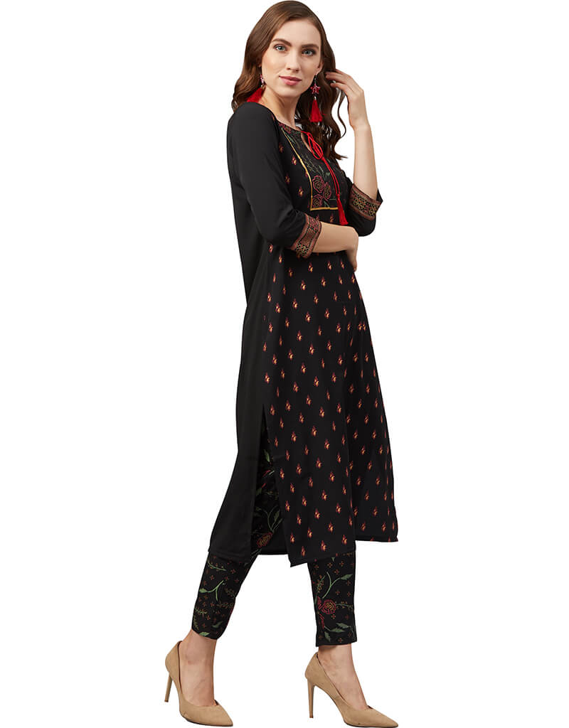 Stylish Black Crepe Pant Kurti for Women - Elegant Indian Ethnic Wear for Parties, Festivals & Casual Outings