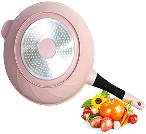 Non-Stick Sauté Pan with Lid - 32cm Stainless Steel Wok for Induction & Gas Hobs - Large Frying Pan with Cover - Perfect for Stir-Frying, Sautéing & Cooking Asian Dishes - Pink Kitchenware