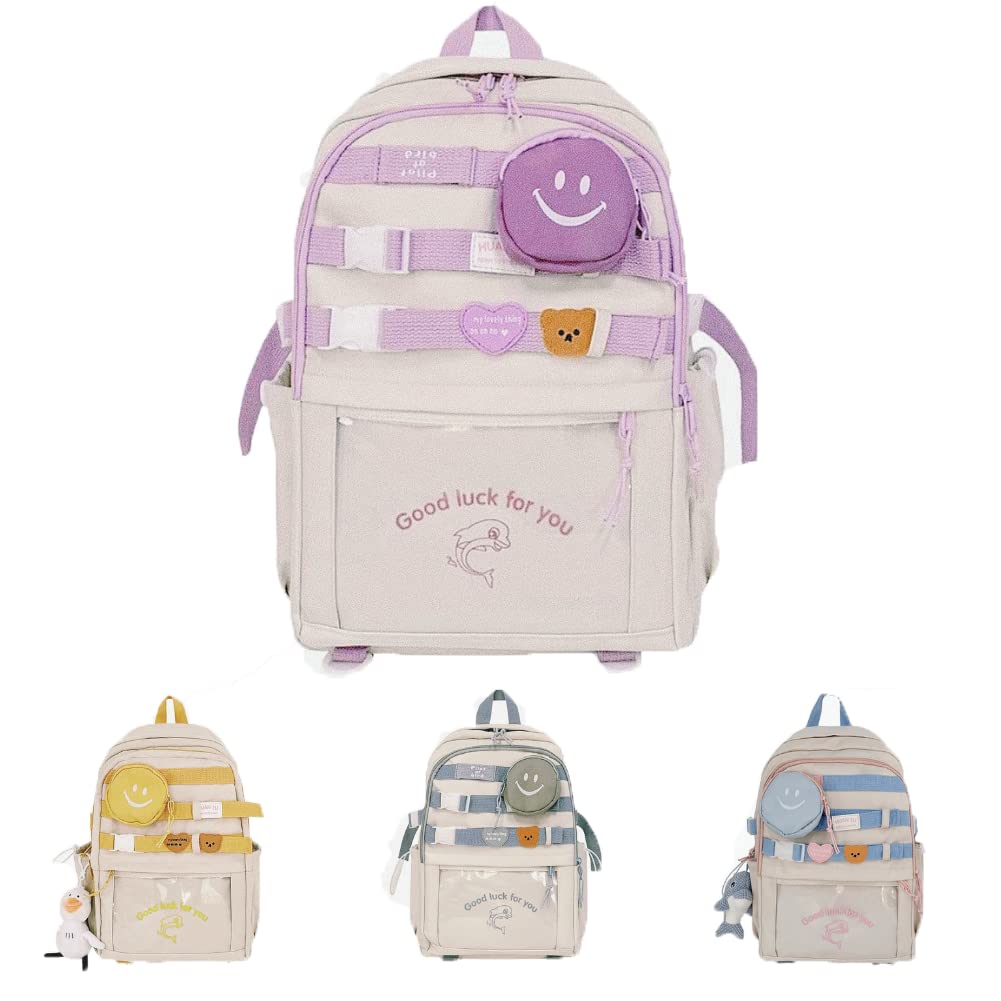 Cute Japanese Aesthetic Backpack for Teen Girls - Kawaii Smile Purse & Stylish School Bag for Middle & High School | Perfect for Daily Use, Travel & Anime Conventions