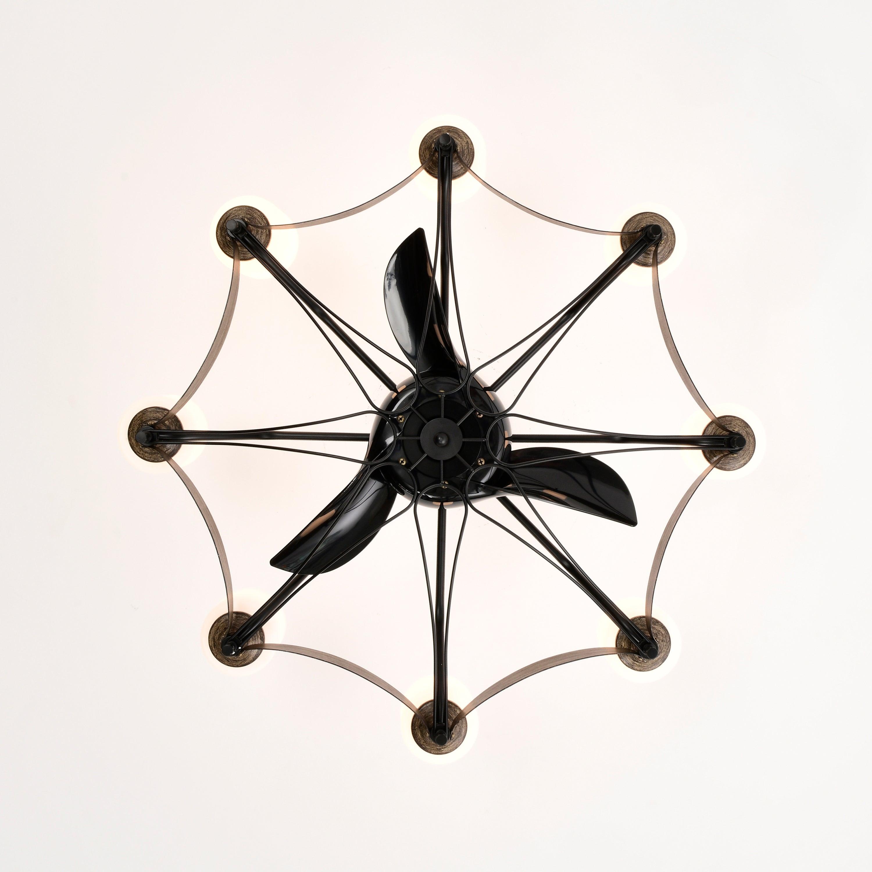 33 Inch Matte Black & Red Wood Grain Chandelier Ceiling Fan with Remote Control - DC Motor, 6 Speed Settings, 3 ABS Blades for Bedroom, Dining Room, Living Room, Kitchen, Farmhouse & Entryway | Perfect for Modern and Rustic Home Decor
