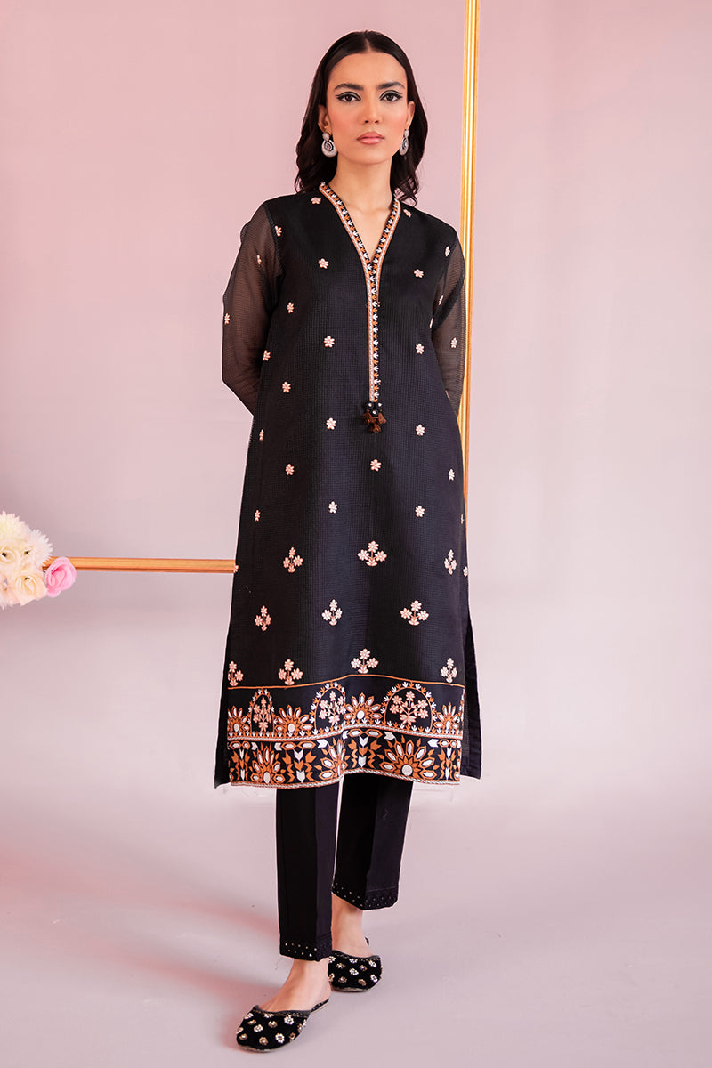 Midnight Charm Embroidered Shirt for Women - Elegant Floral Design, Comfortable Cotton Fabric - Perfect for Casual Outings, Date Nights & Office Wear