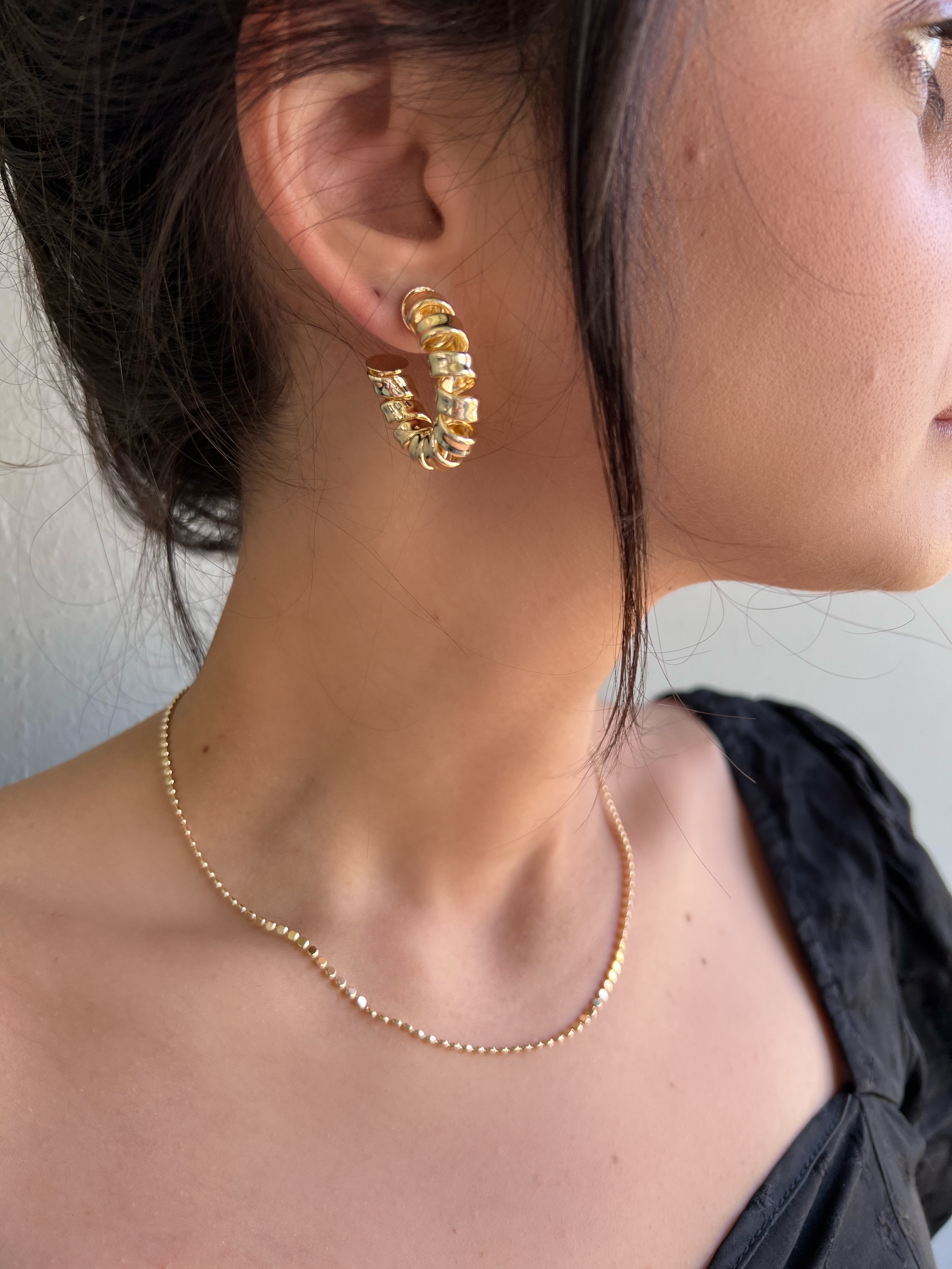 18K Gold Filled Curly C Hoop Earrings - Medium Size Dainty Huggie Hoops for Women, Everyday Wear & Special Occasions