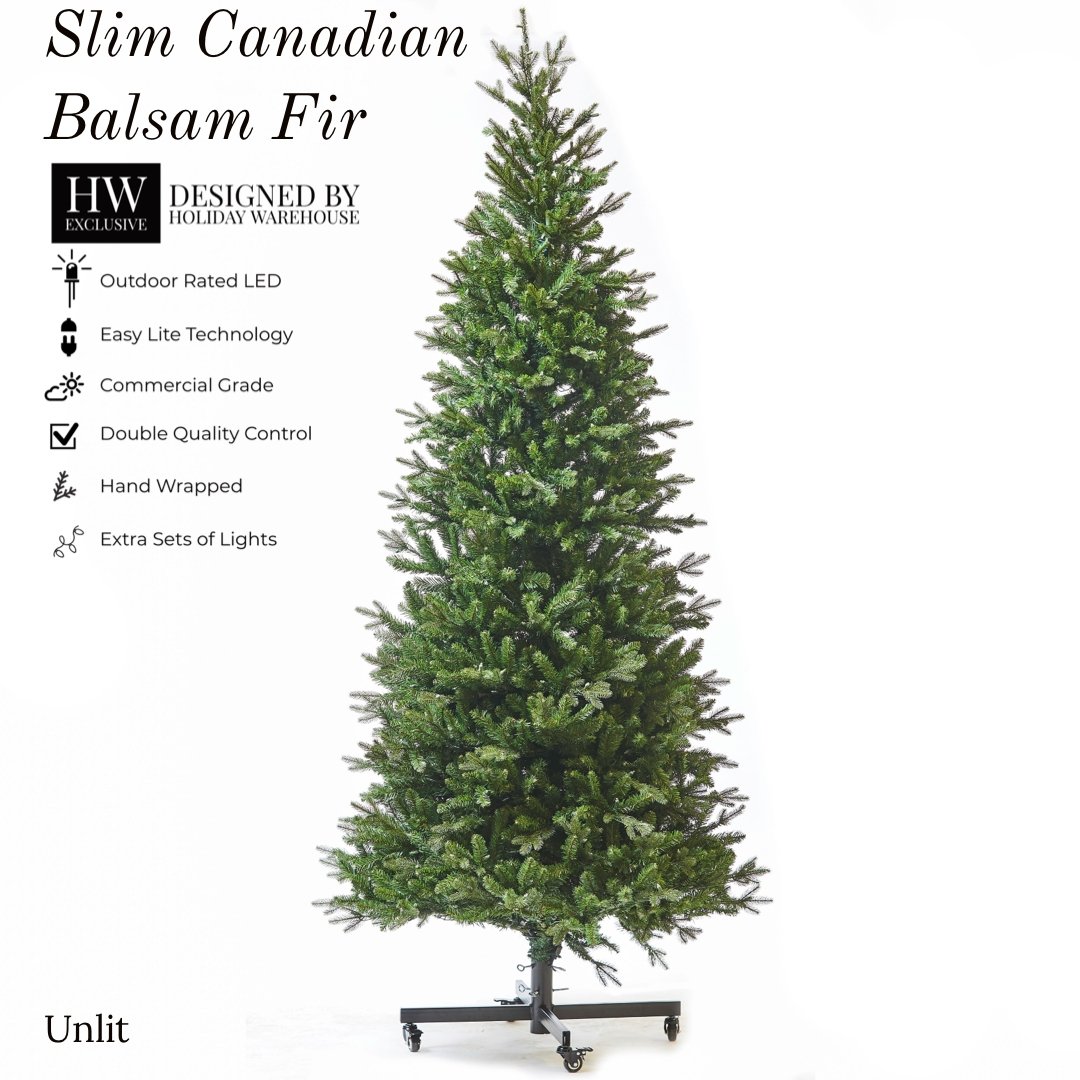 12ft x 64 Slim Canadian Balsam Fir Christmas Tree with Warm White LED Lights - Perfect for Living Room, Office & Holiday Decorations