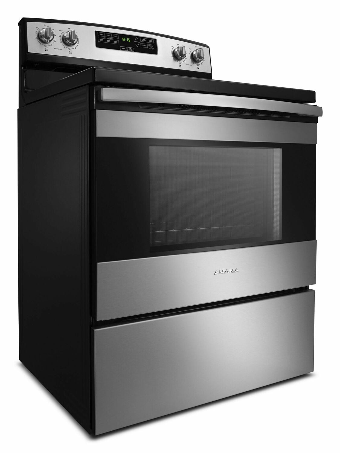Amana AER6303MFS 30 Inch Electric Range with Extra Large Oven Window - Black Stainless Steel | Perfect for Modern Kitchens & Family Cooking