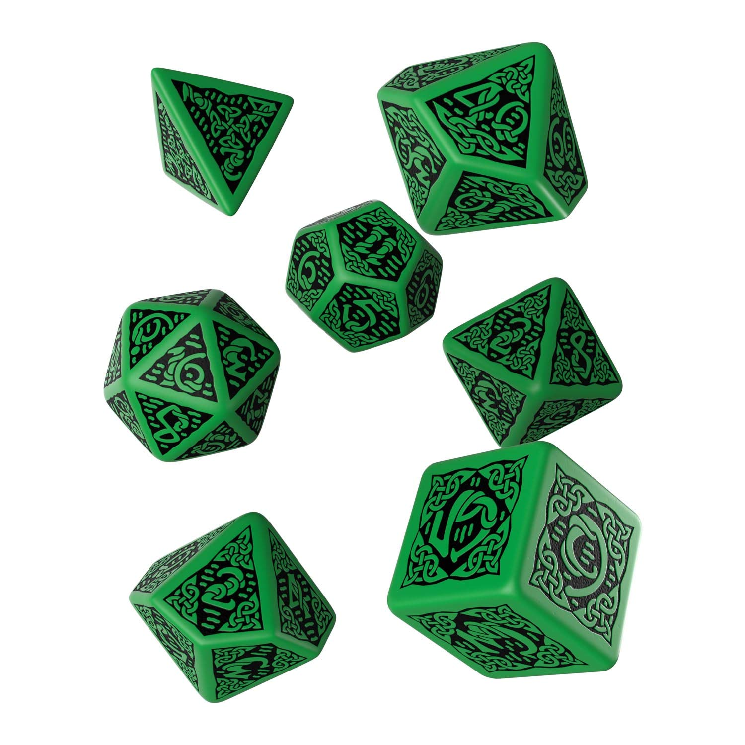 Celtic 3D Green & Black Dice Set (7-Piece) - Premium Polyhedral RPG Dice for Dungeons & Dragons, Pathfinder & Tabletop Gaming - Refreshed Design with Enhanced Details