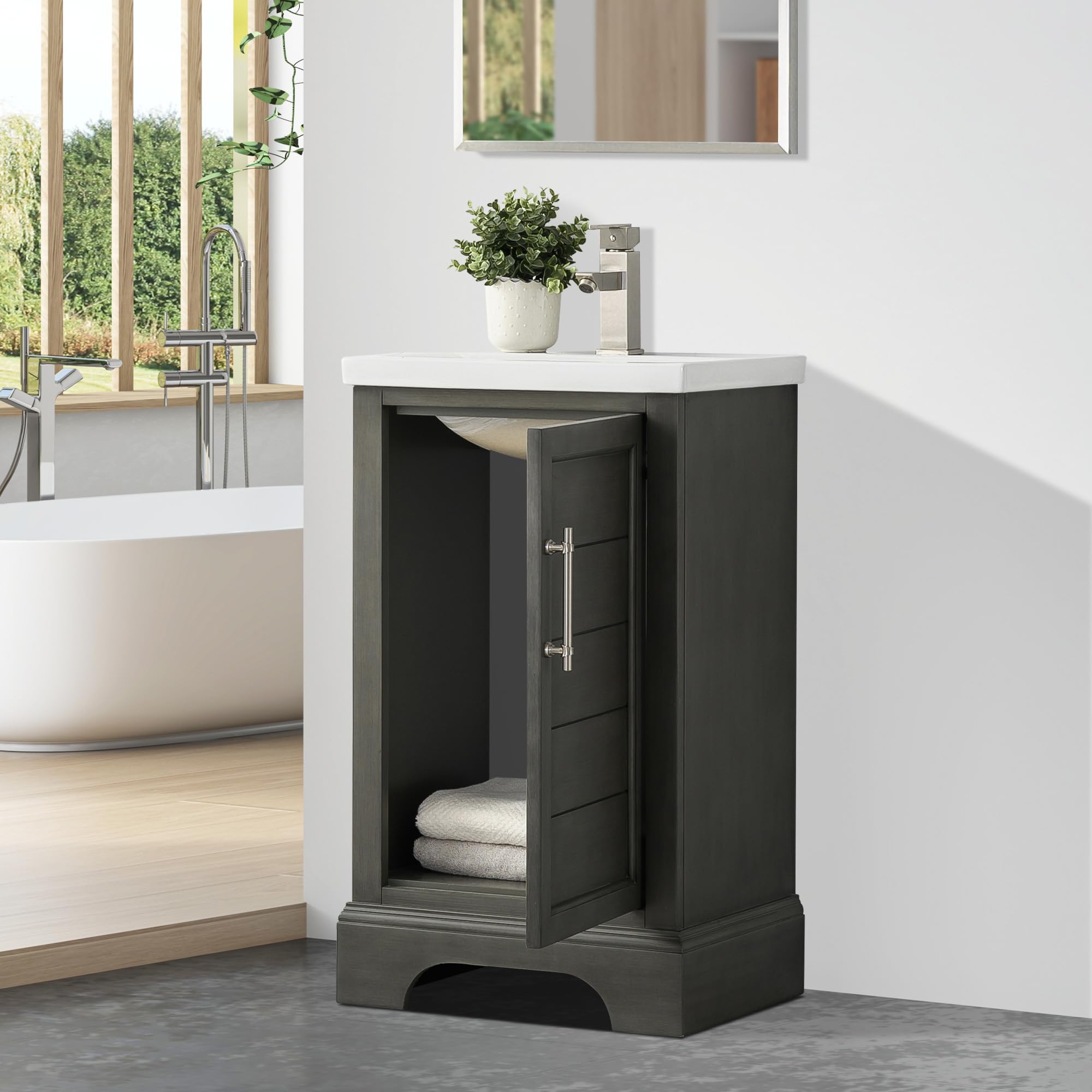 Vanity Art 20 Inch Single Sink Bathroom Vanity in Silver Grey with Ceramic Sink & Soft Closing Doors | Modern Undermount Rectangular Sink Cabinet for Small Bathrooms (VA5020-SG) | Perfect for Guest Bathrooms, Powder Rooms & Apartment Remodels
