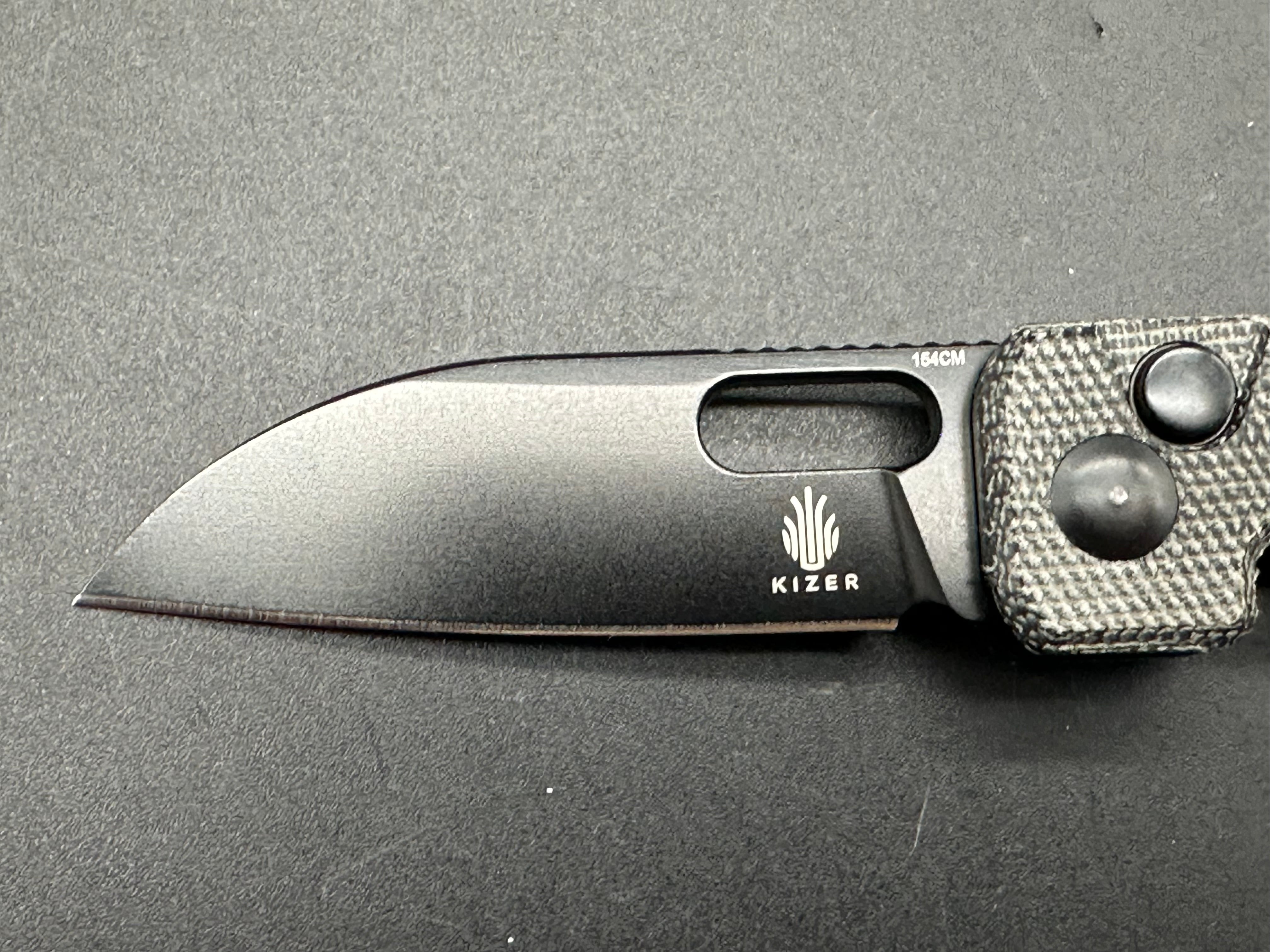 KIZER BANISH Folding Pocket Knife - 154CM Stainless Steel Blade, Button Lock, Micarta Handle - EDC, Camping, Outdoor Survival Gear