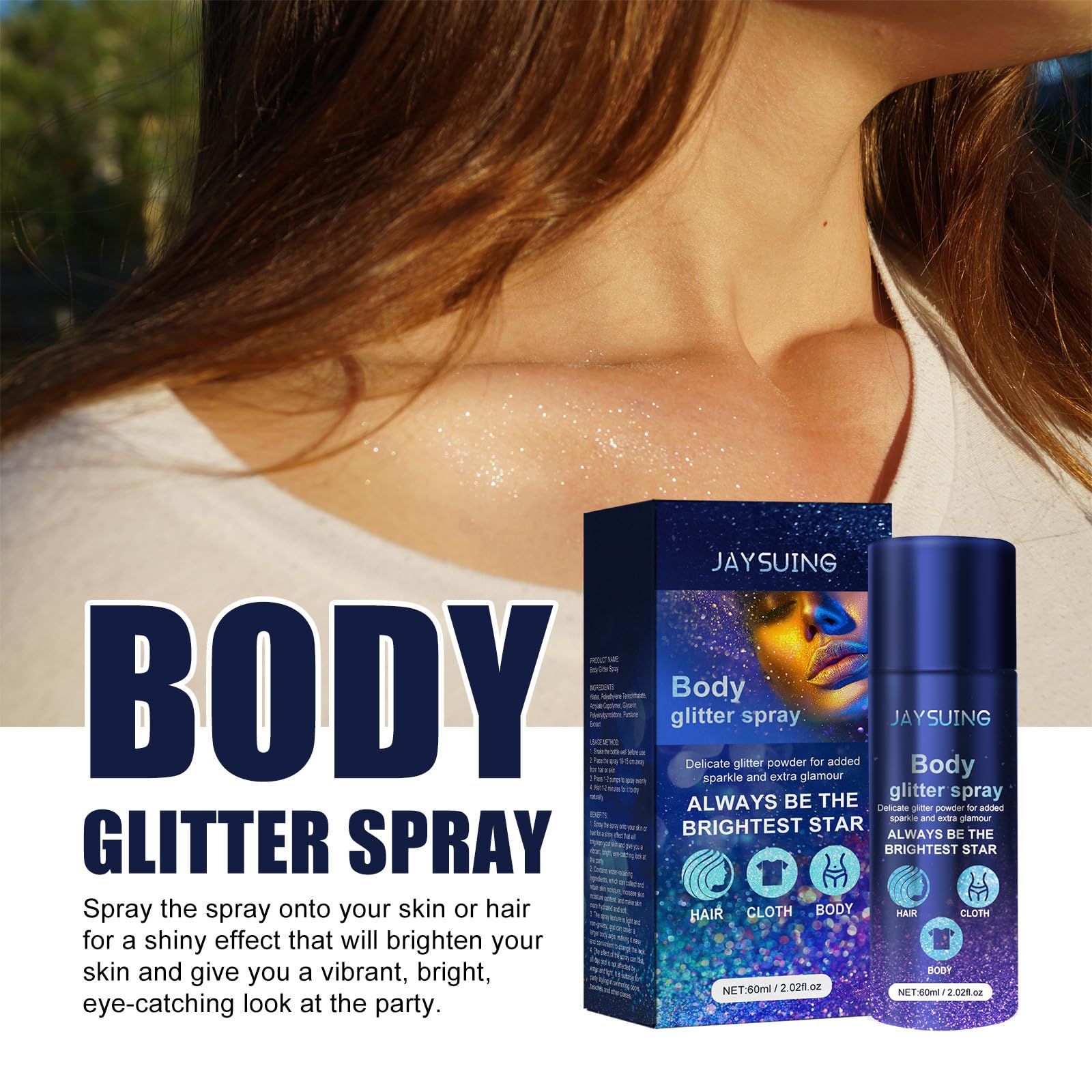 2 Pack Glitter Body Spray - Shimmer & Sparkle Makeup Highlighter for Hair, Face, Body & Clothes | Perfect for Parties, Festivals, Cosplay & Special Occasions