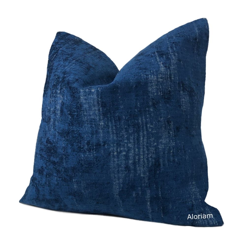 Marsden Sapphire Blue Distressed Tonal Chenille Pillow Cover - Soft Decorative Throw Pillow Case for Sofa, Bed & Home Decor