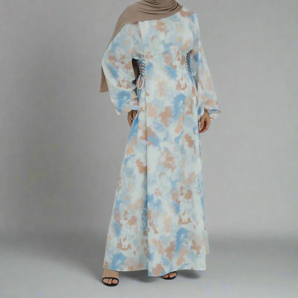 Elegant Satin Printed Abaya Dress for Women - Modest Islamic Fashion #24853 - Perfect for Prayer, Eid, and Special Occasions