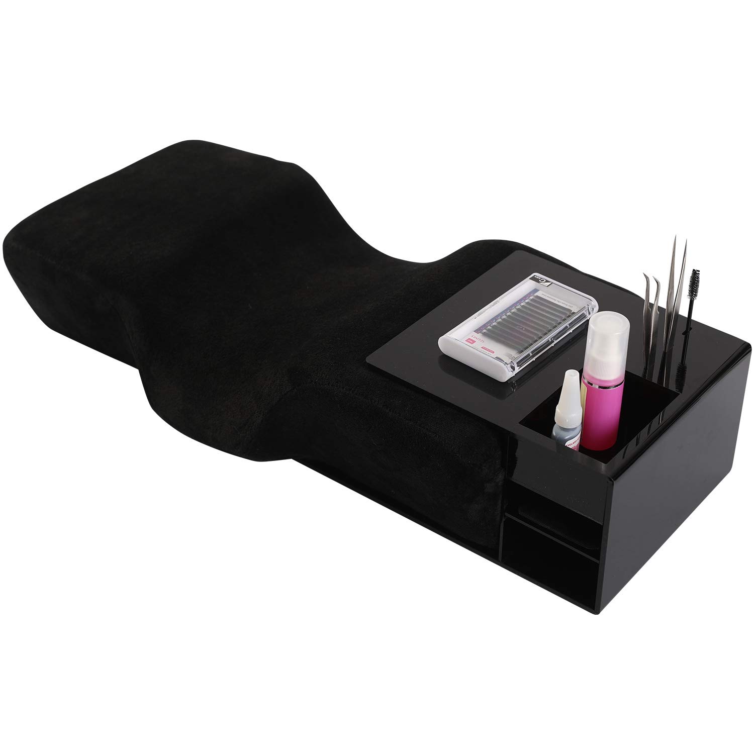 Professional Eyelash Extension Pillow with Acrylic Shelf - Lash Grafting Headrest, Neck Support & Makeup Organizer - Perfect for Salon, Spa & Home Lash Extensions