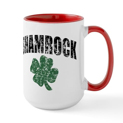 White/Red Inside - Shamrock Distressed Large Mug