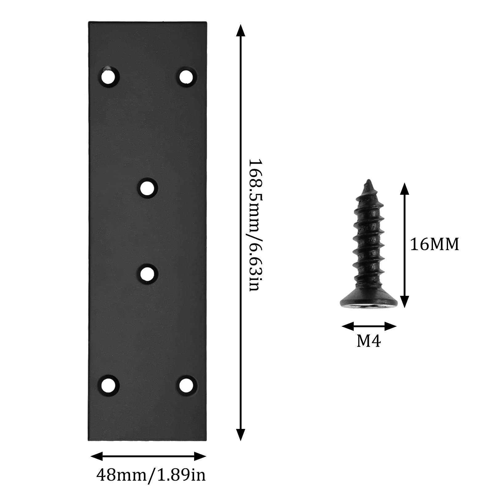 4Pcs Flat Straight Brace Brackets Stainless Steel, Black Fixing Mending Joining Plates Shelf Support Repair Plate for Furniture, Shelves, Cabinet with Screws (6.7 x 1.9 / 169 x 48mm) - Heavy Duty Metal Brackets for Home DIY, Woodworking Projects & Furniture Repair