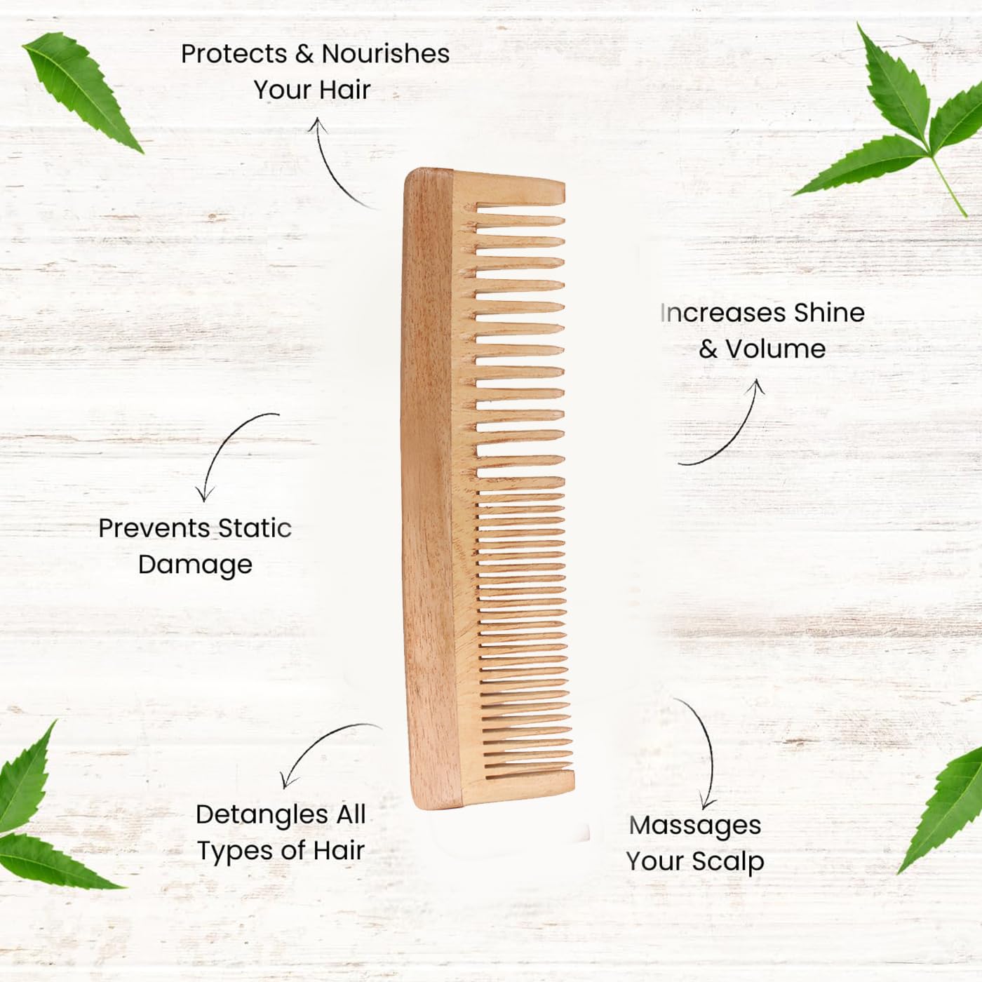 Organic Neem Wood Comb for Hair Growth & Scalp Health - Anti Hair Loss & Dandruff Control Comb for Women & Men - Natural Wooden Hairbrush for Thicker Hair - Perfect for Daily Hair Care & Ayurvedic Scalp Massage (Pack of 1)