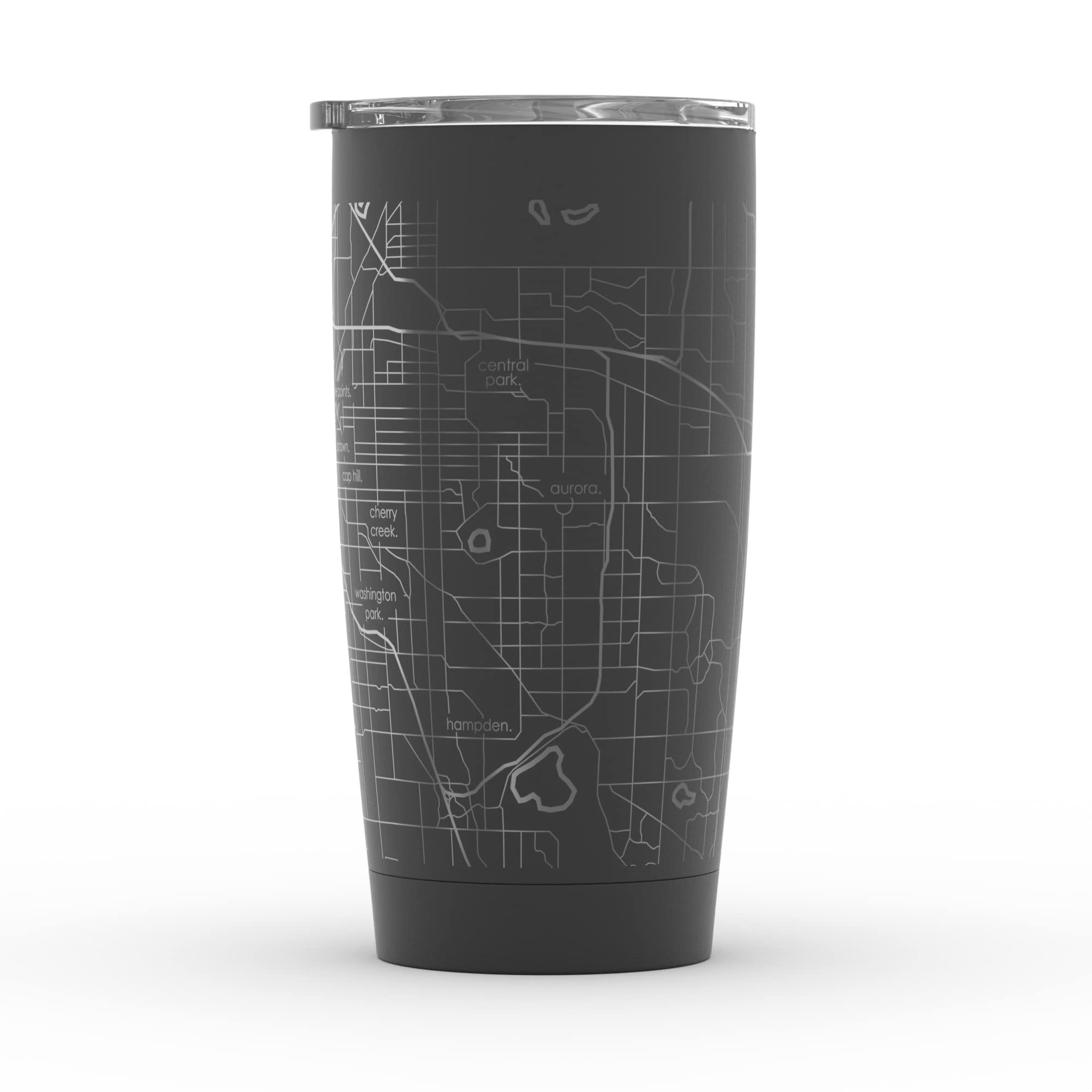 Engraved Denver Colorado Map Insulated Coffee Tumbler - 20oz Stainless Steel Travel Mug with Etched City Design (Black) - Perfect for Outdoor Adventures, Commuting & Office Use