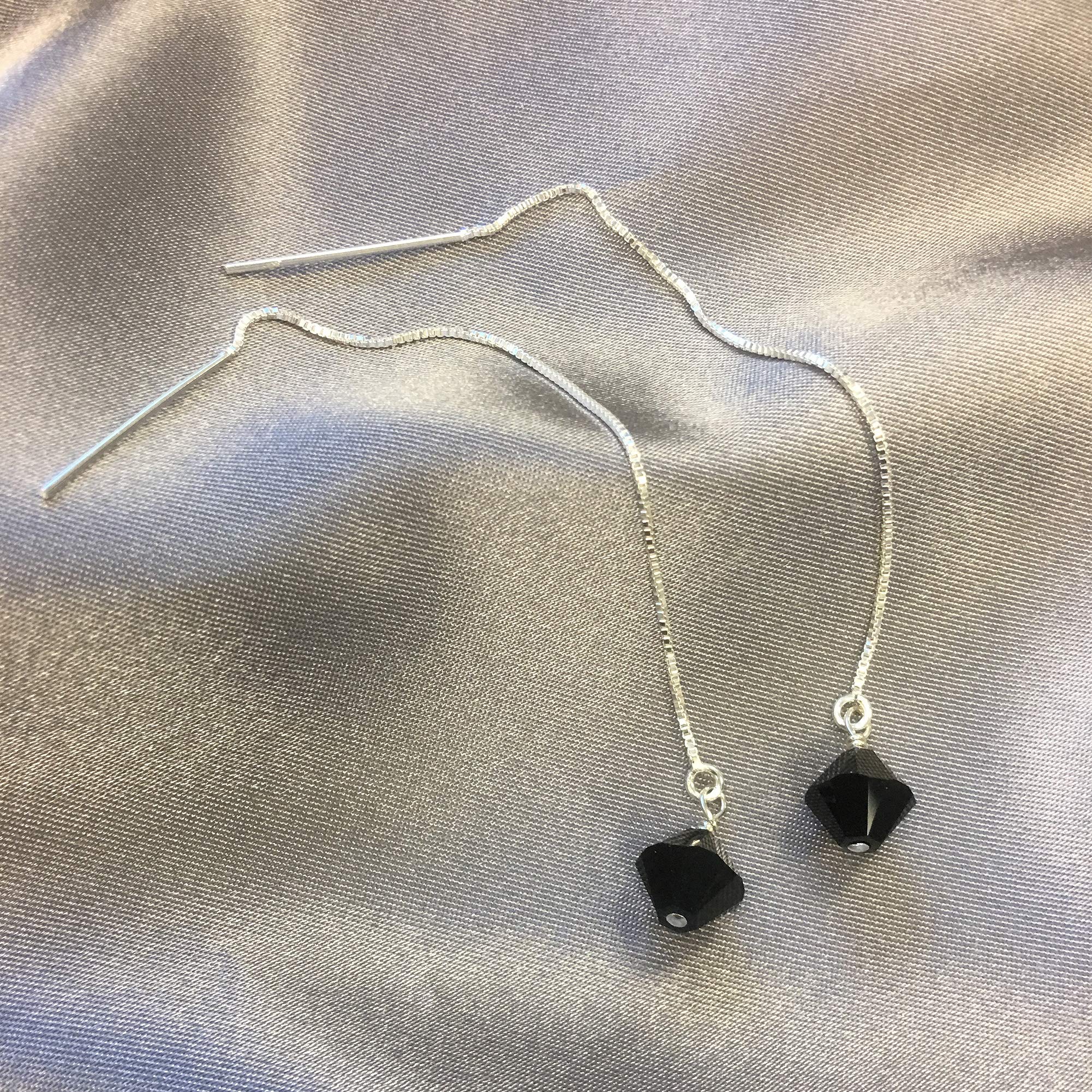 925 Silver Threader Drop Earrings with Crystals for Party & Wedding