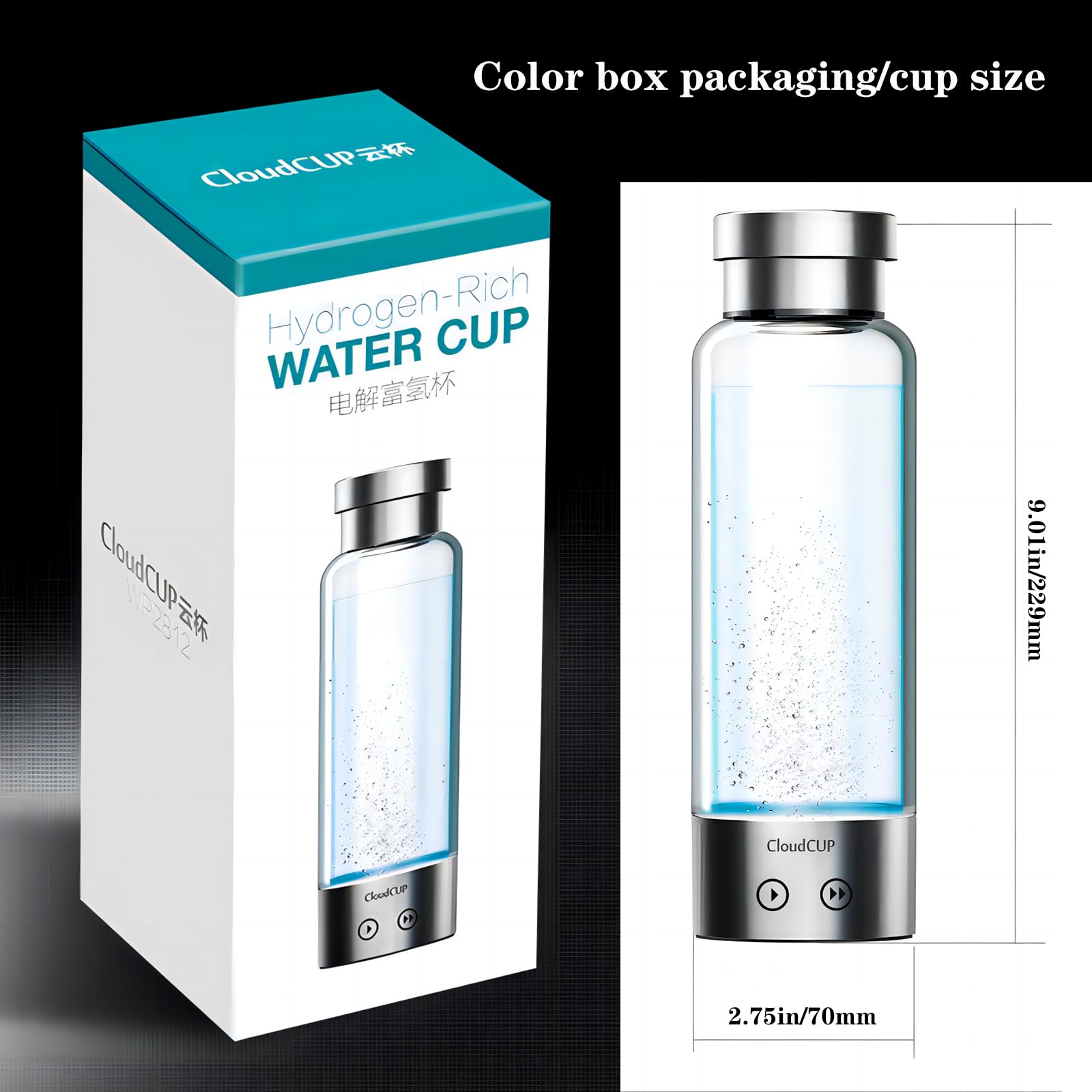 Premium 480ml Hydrogen Water Bottle Generator - IC Intelligent Alkaline Water Machine with Double Layer Glass, LED Display & USB Charging | Portable Hydrogen-Rich Water Maker for Home, Office, Gym & Travel Hydration