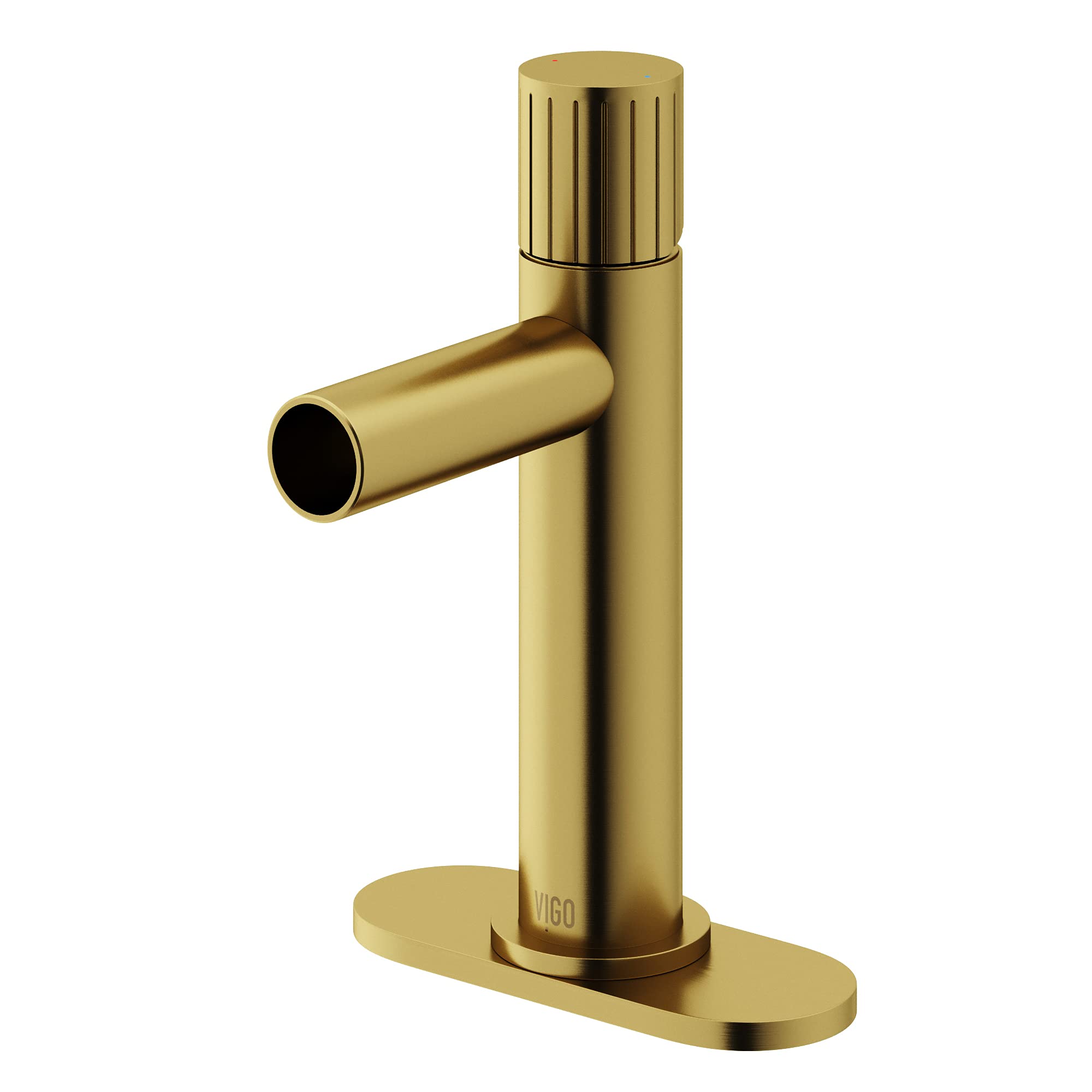 VIGO Ashford Matte Brushed Gold Single Hole Bathroom Faucet with Deck Plate - Modern Waterfall Spout for Vanity Sink, Powder Room & Guest Bath Installation