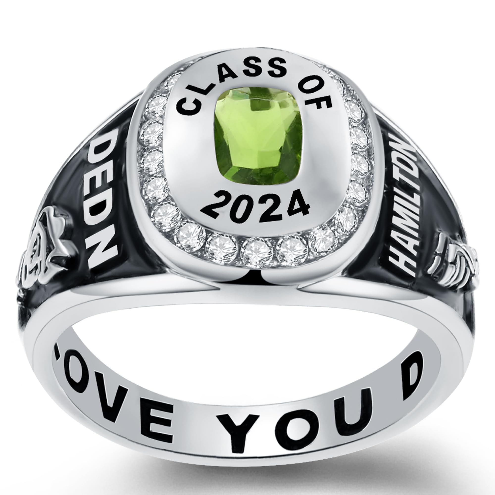 Personalized Graduation Class Rings for Women - Custom Engraved Birthstone High School & College Rings in Rose Gold Plated (Size 5-15) - Perfect for Commencement Ceremonies, Alumni Gifts & Special Occasions