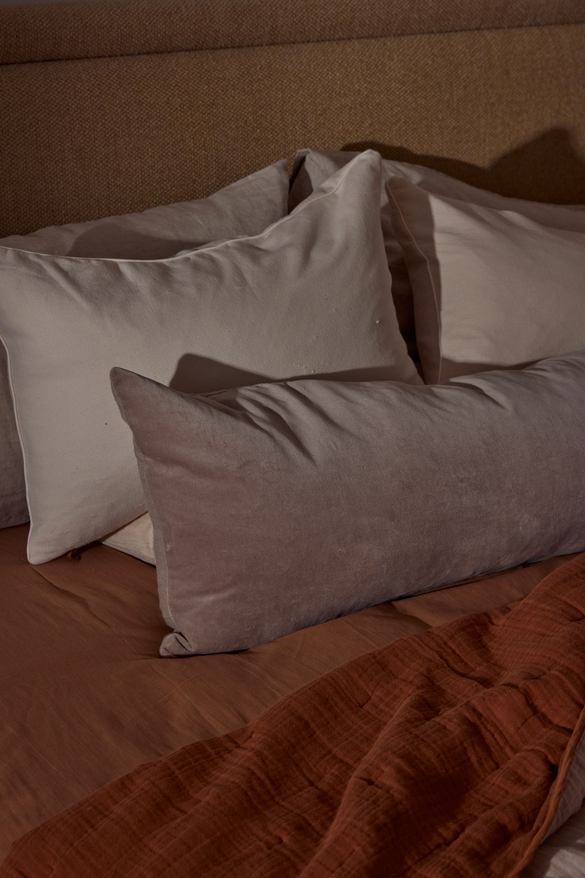Linen and Velvet Bolster Cushion with Stone Design - Comfortable Decorative Pillow for Sofa, Bed, or Floor Seating - Perfect for Living Room, Bedroom, and Home Decor