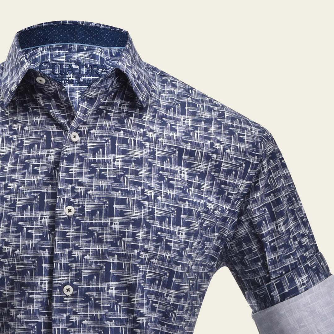 CM21069 Cuadra Navy Abstract Print Men's Shirt - Stylish Casual & Business Wear for Office, Parties & Date Nights