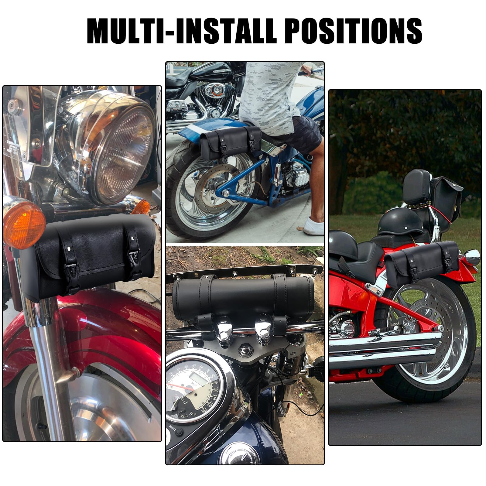 Universal Motorcycle Tool Bag - Black Handlebar & Fork Storage Saddlebag (12”x3.5”x4.75”) | Waterproof Motorcycle Accessories for Cruiser, Harley, Touring Bikes | Perfect for Road Trips & Daily Commutes